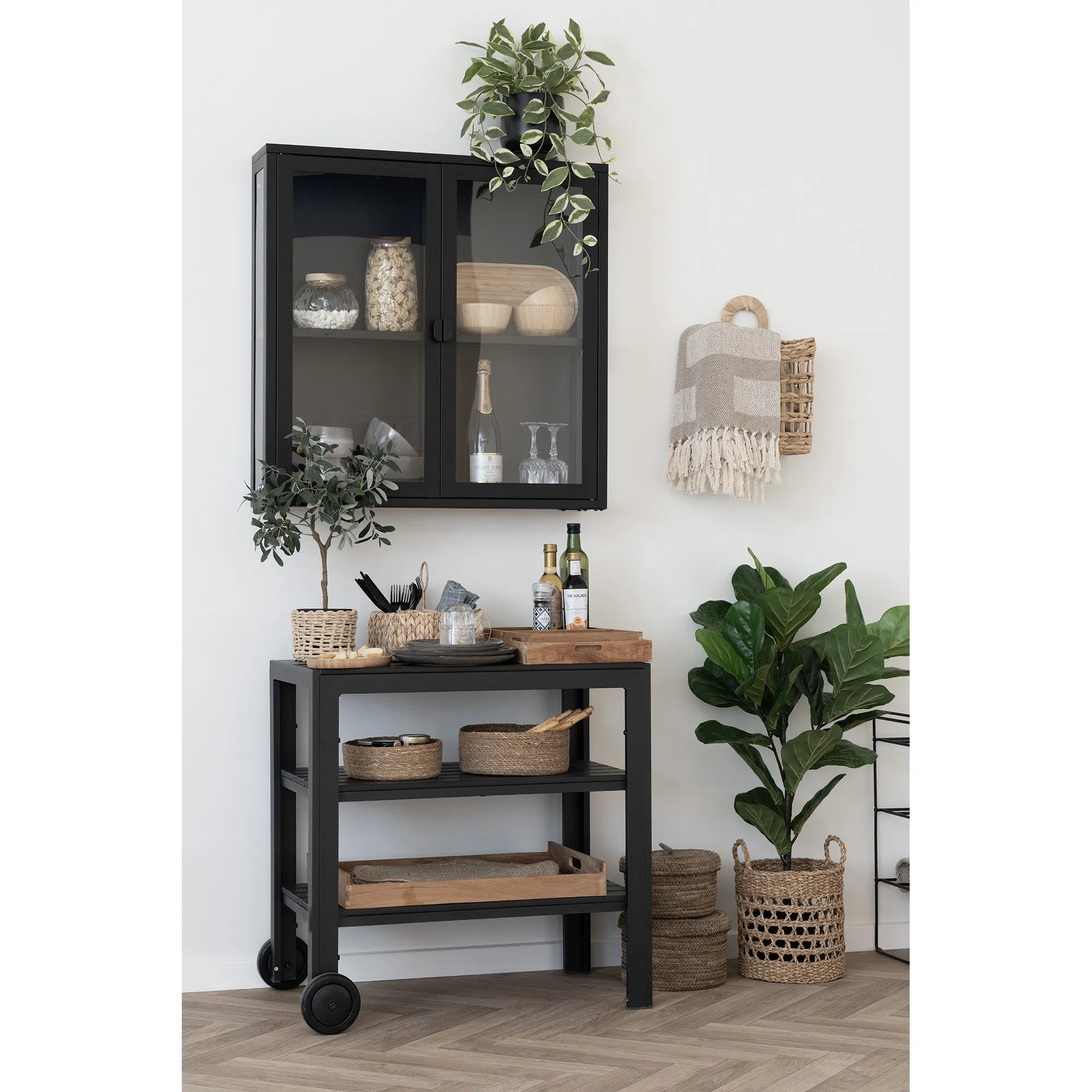 Witryna wisząca 2-drzwiowa BRISBANE przeszklone boki 80x18x80 cm - czarna - 3003010
