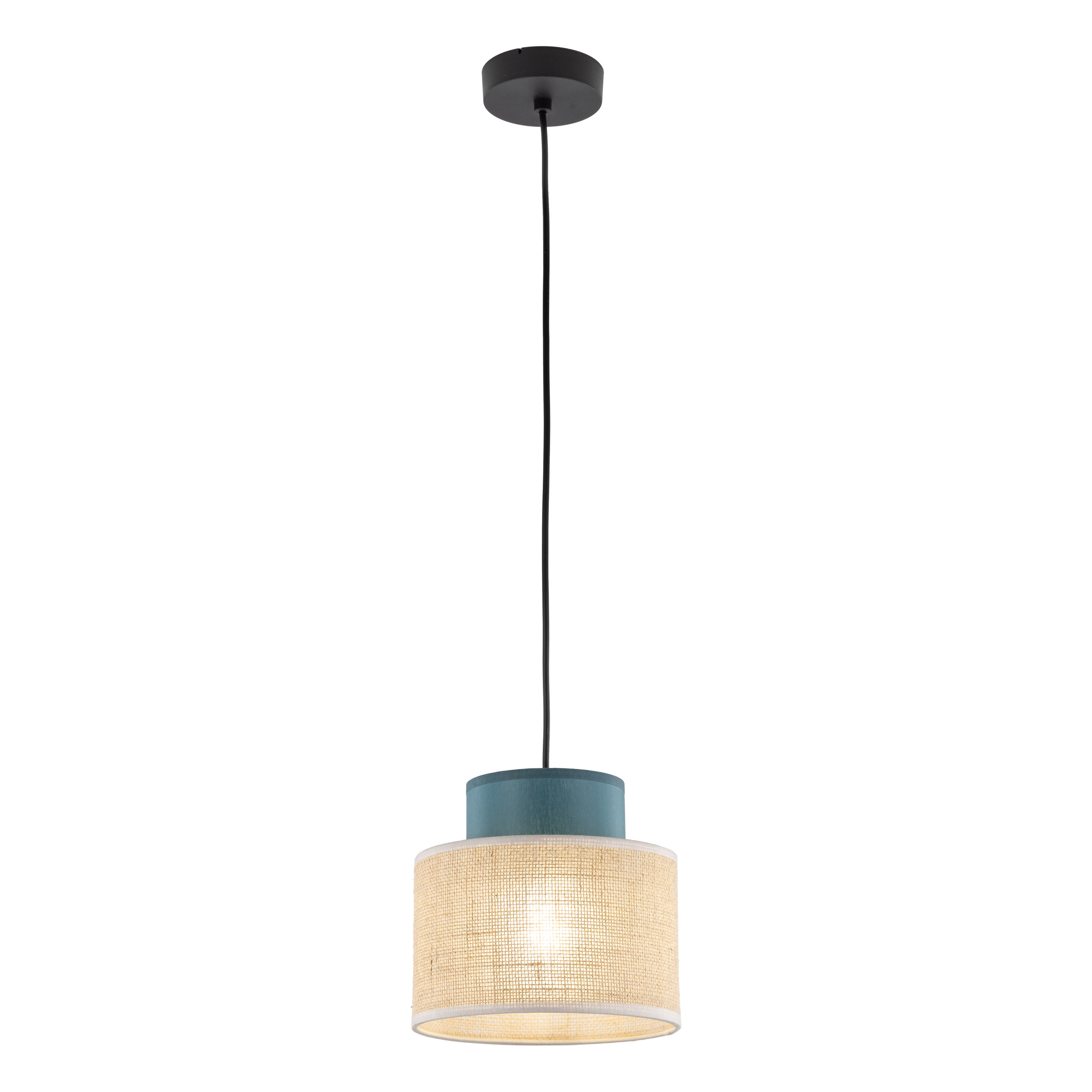Lampa wisząca DUO JUTA czarna z niebieskim i brązowym kloszem 160x20cm - TK_3257