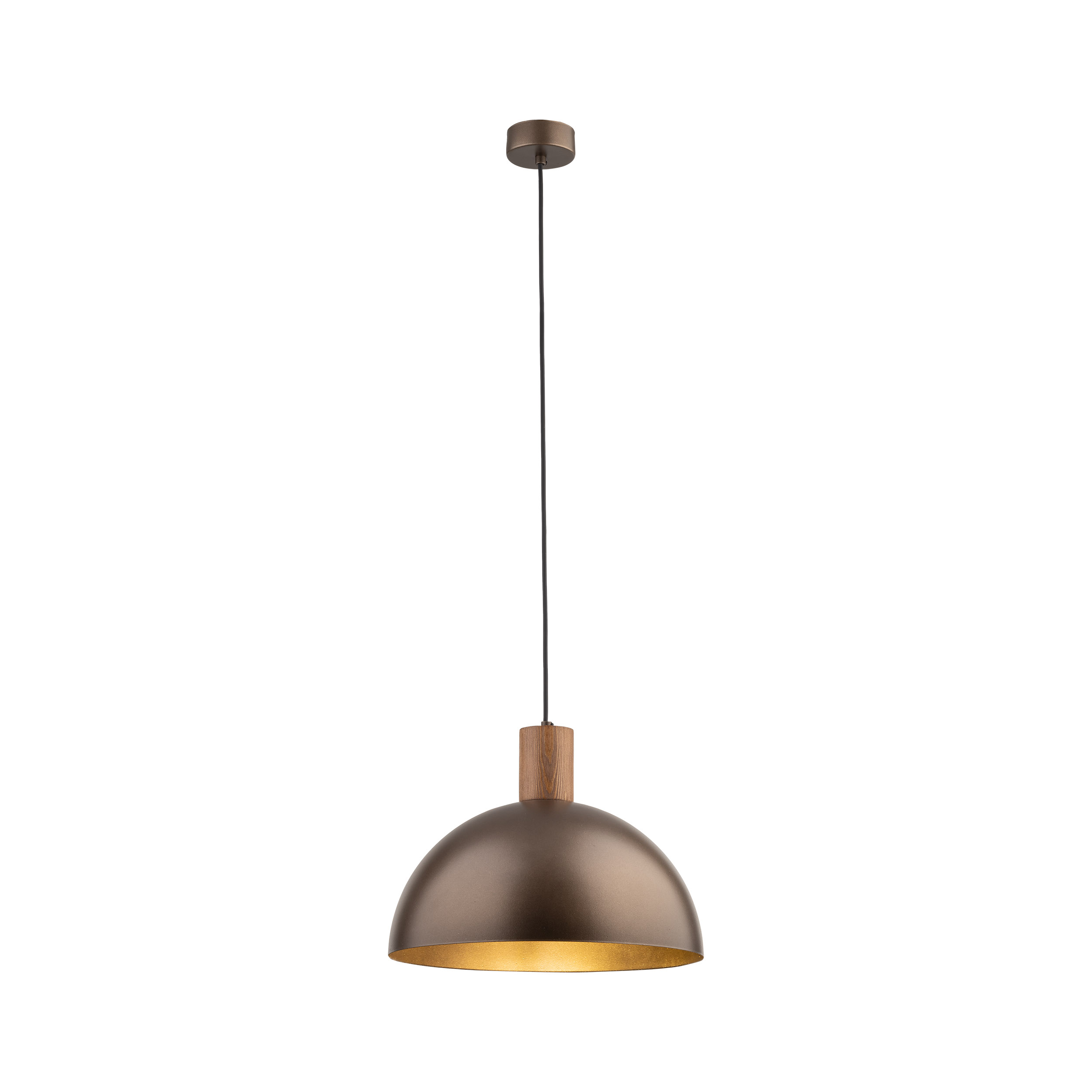 Lampa wisząca OSLO brązowa matowa na czarnym przewodzie z drewnianym elementem 170x33cm - TK_4508