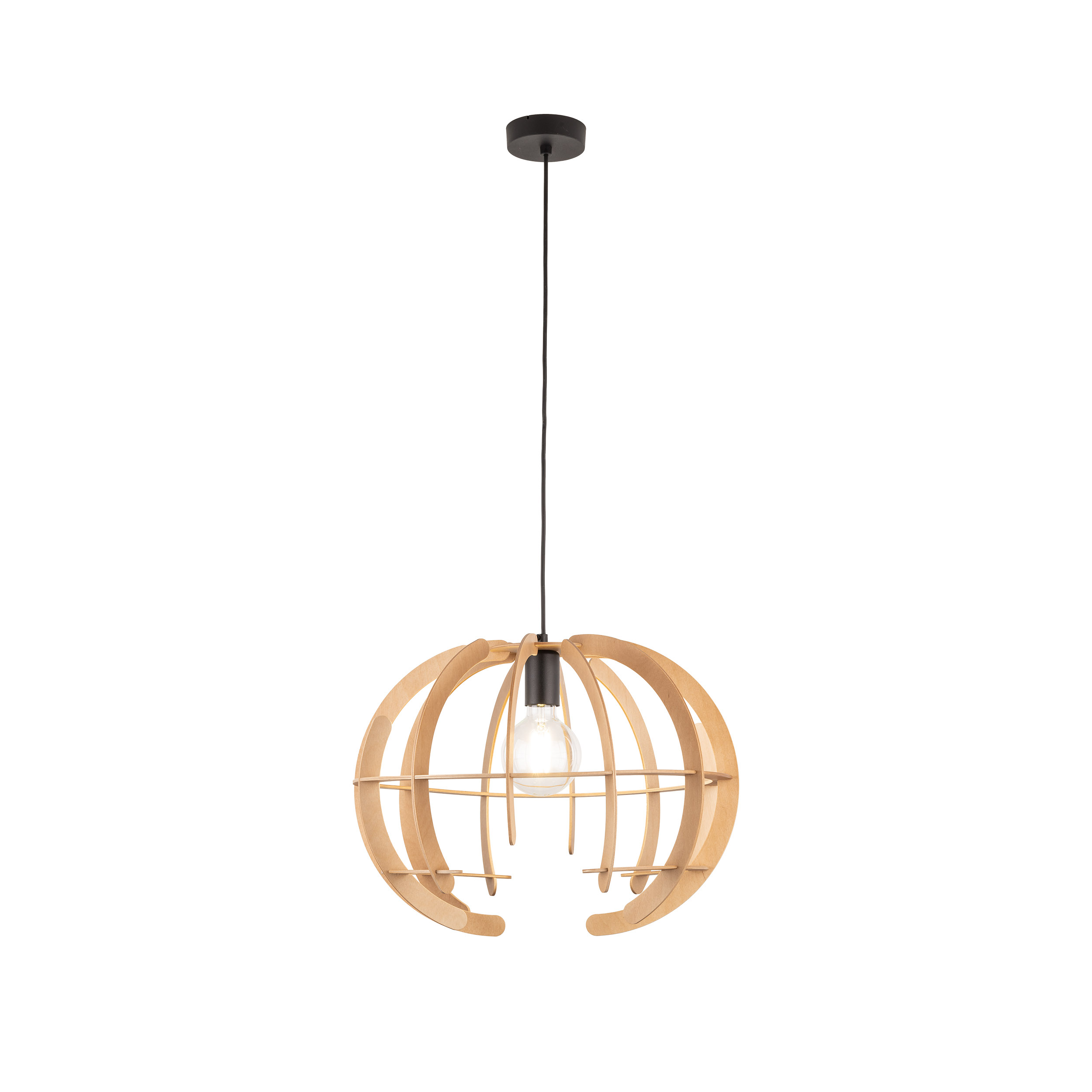 Lampa wisząca VENUS czarna z drewnianym okrągłym kloszem - TK_6886