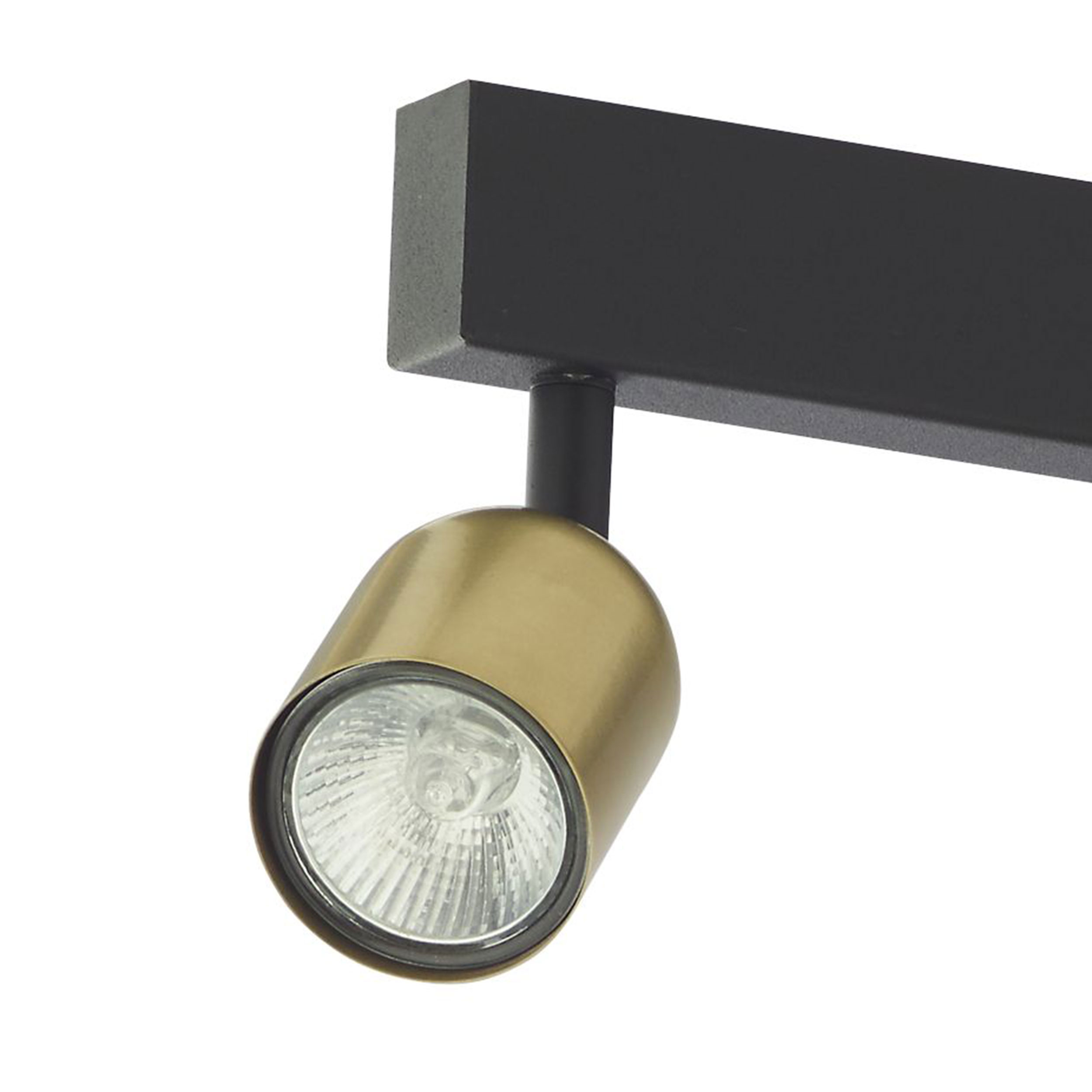 Lampa sufitowa TOP czarna na listwie ze złotymi regulowanymi reflektorami 126x16cm - TK_1022
