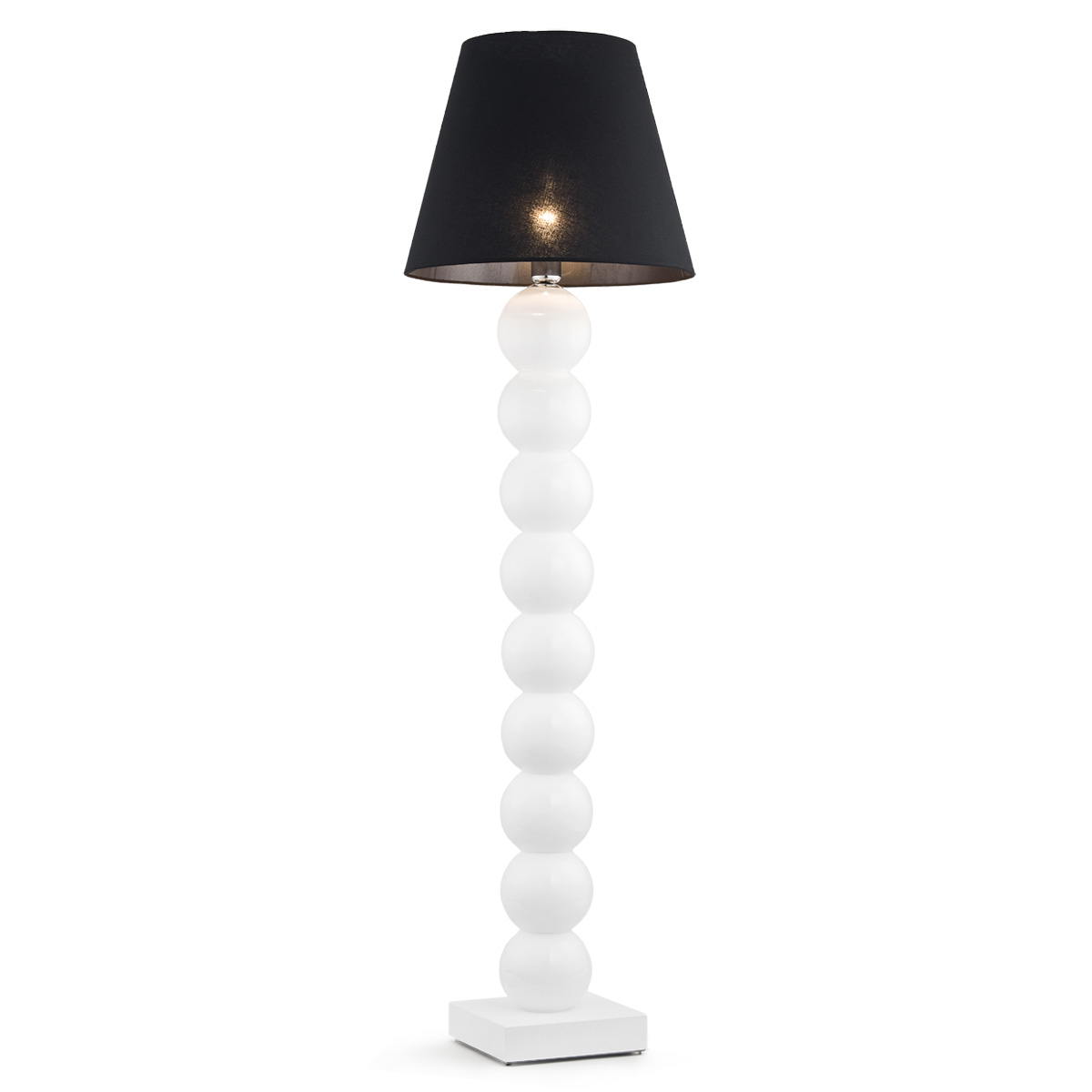 Lampa podłogowa FUDŻI biała szklana z czarnym abażurem 174cm