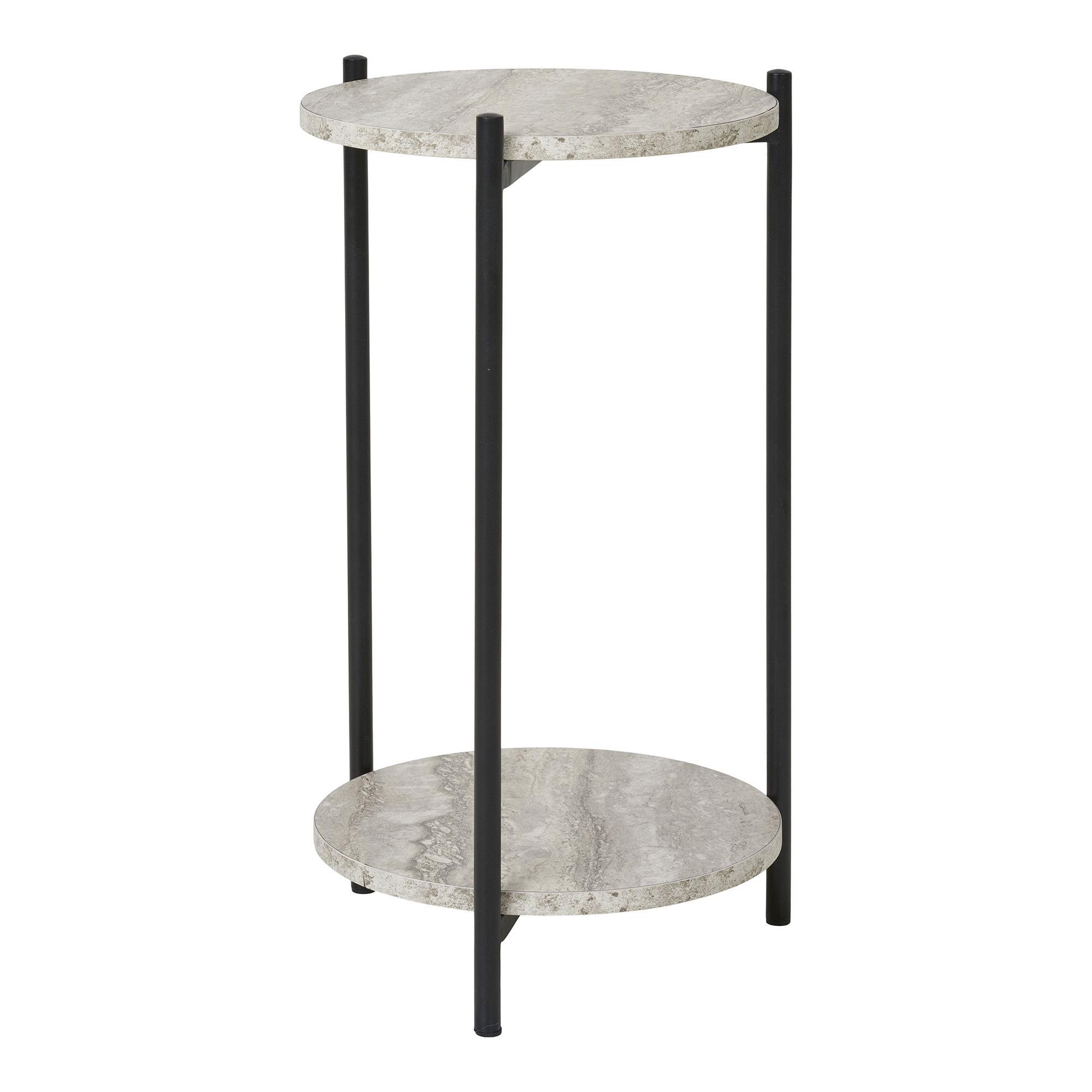 Stolik pomocniczy LEUVEN 27x27 cm - efekt kamienia, nogi czarny - 2102072