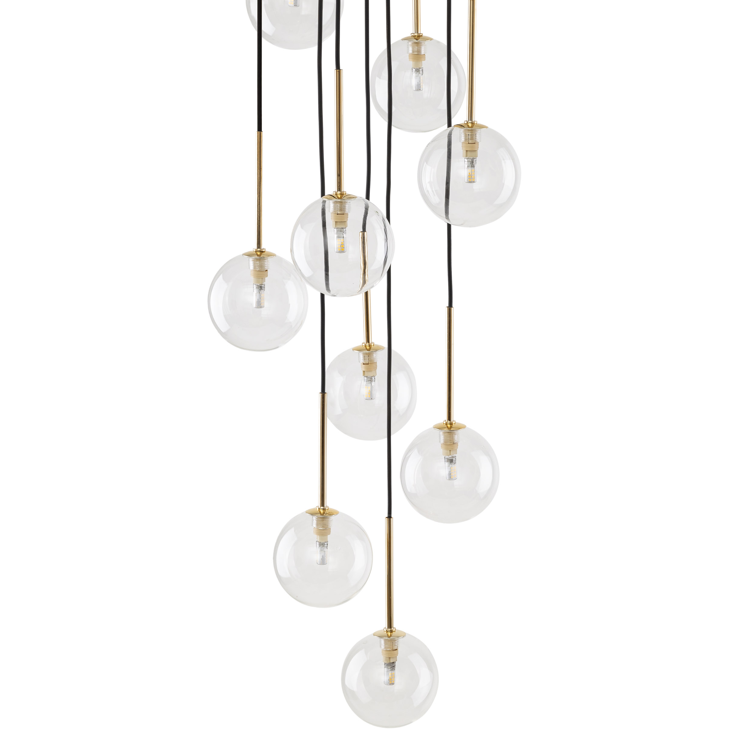 Lampa wisząca NILOS czarna ze złotymi elementami transparentnymi szklanymi okrągłymi kloszami 145x42cm - TK_5944