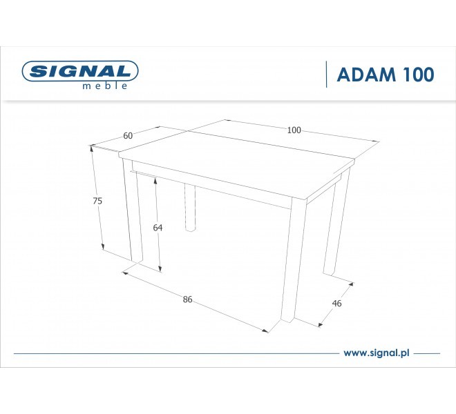 Stół ADAM 60x100 dąb wotan/biały mat Signal - ADAMDWBM100