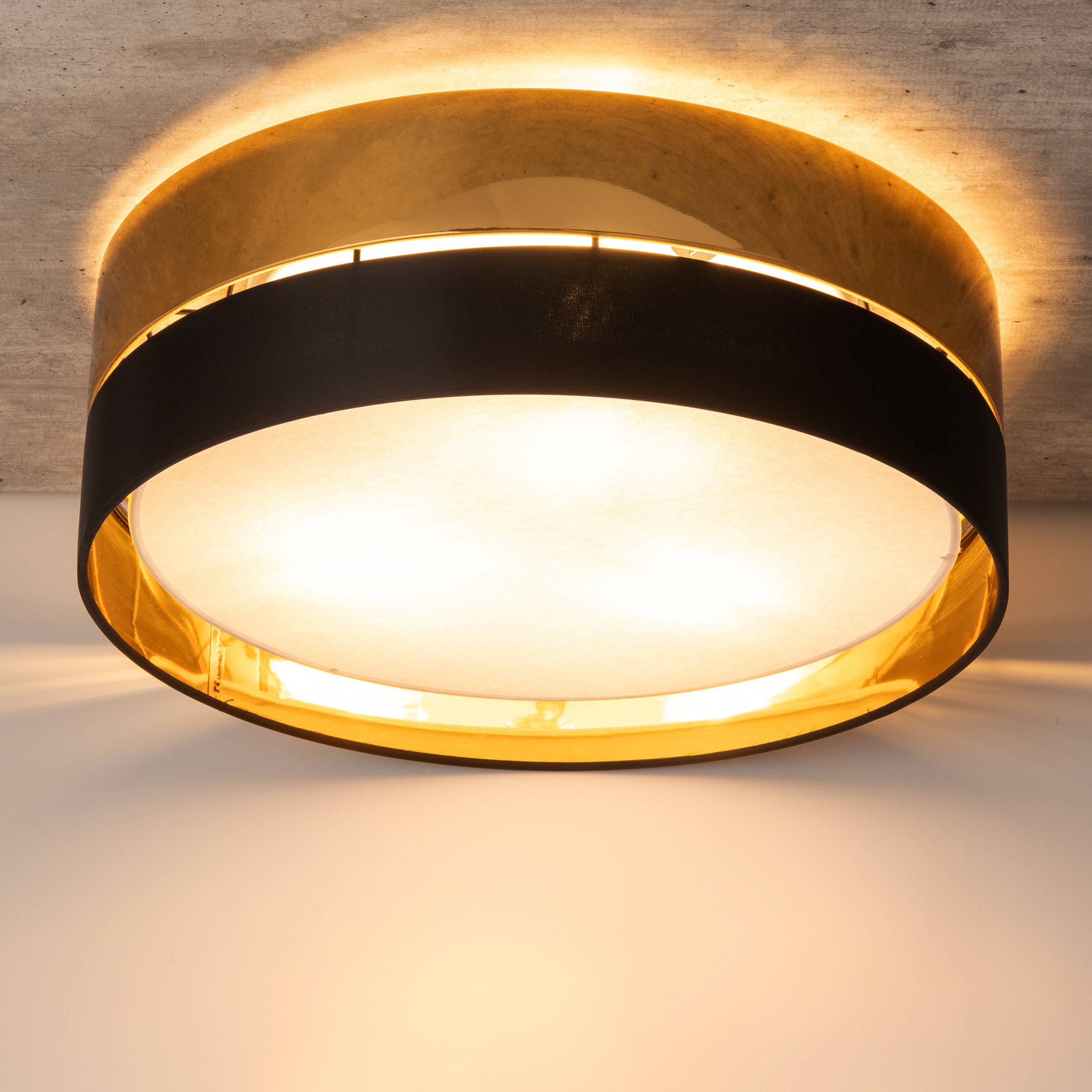 Lampa sufitowa HILTON czarny złoty z białym kloszem okrągły 45x16cm - TK_4180