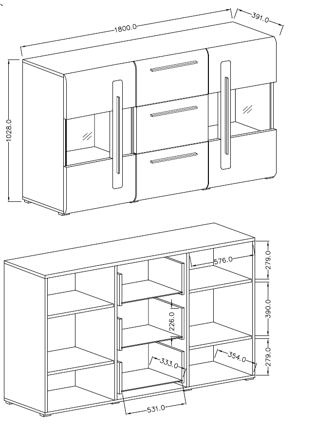 Komoda TULSA 28 z 3 szufladami dwudrzwiowa biała z czarnymi uchwytami 180x103x39cm - 2497FJ28