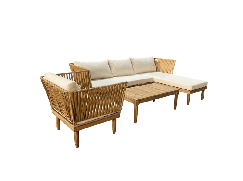 Zestaw ogrodowy wypoczynkowy SEMPLE 3-set drewniany kremowy Zenjoy + GRATIS - SEMPLE_KREMOWY