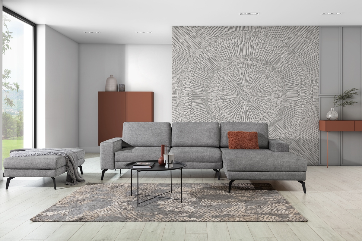 Narożnik rozkładany prawostronny ELENTIO MINI (Gemma 85) 290x180 cm z dwoma pojemnikami szary - B_152516