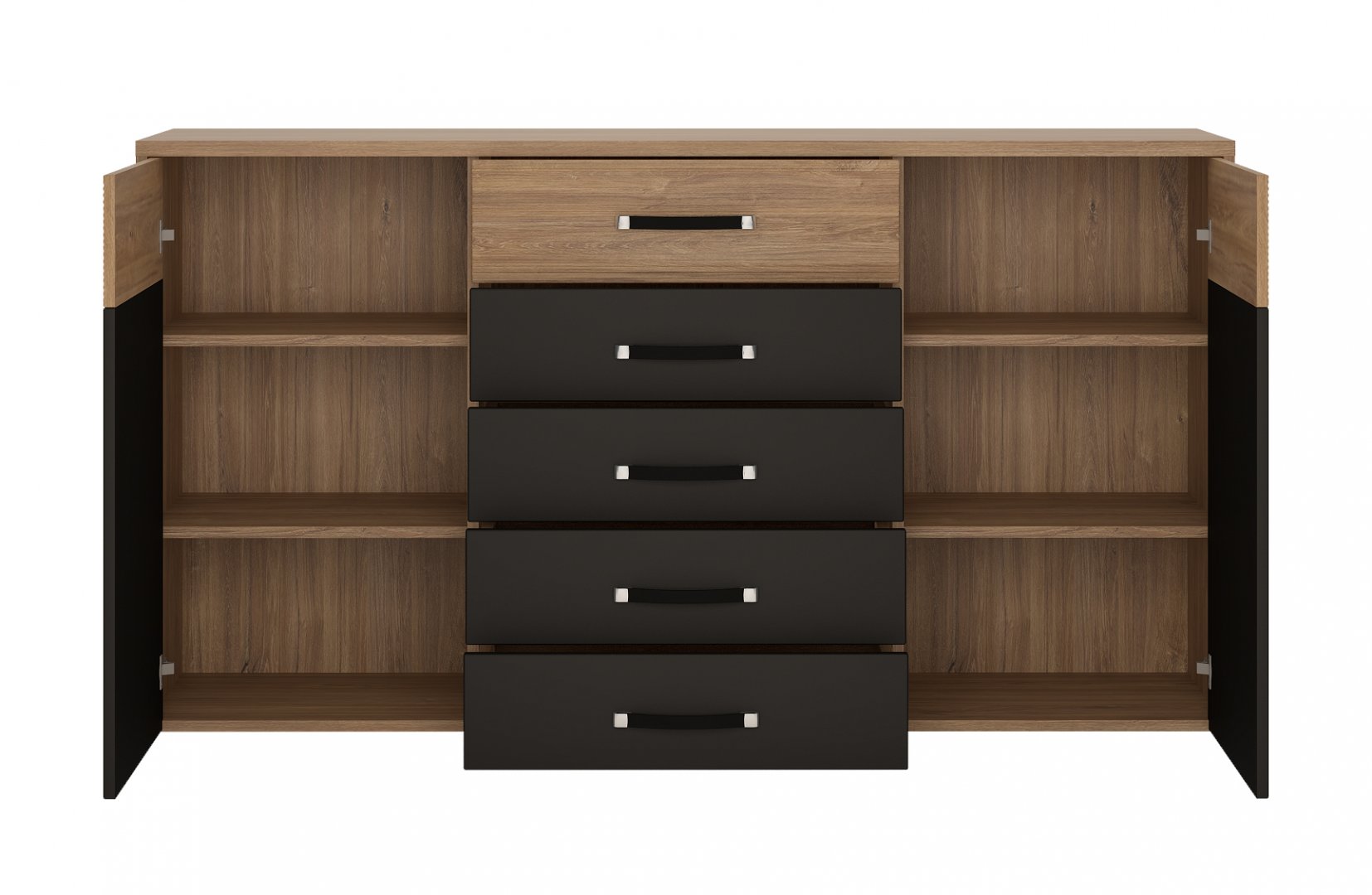 Komoda 2-drzwiowa z 5 szufladami MONACO MOAK04 Stirling Oak, Czarny Mat - 6003005003014