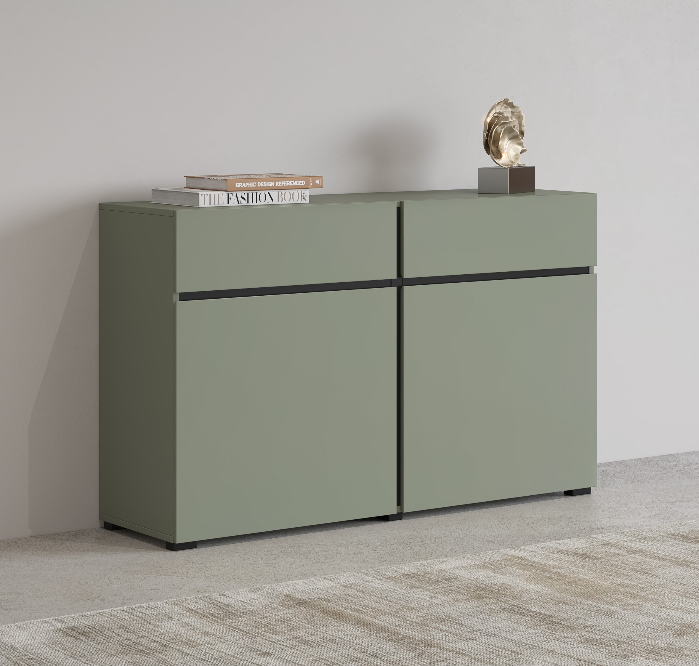 Komoda 2-drzwiowa z 2 szufladami CROSS - zielony, czarny 120cm - 24GWMY45