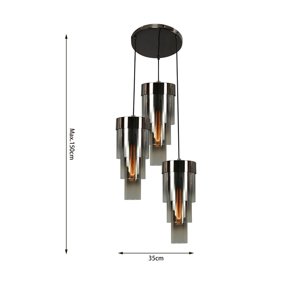 Lampa wisząca GRANS potrójna okrągła 35x150 z potrójnymi kloszami cylindrycznymi - 9211-0310