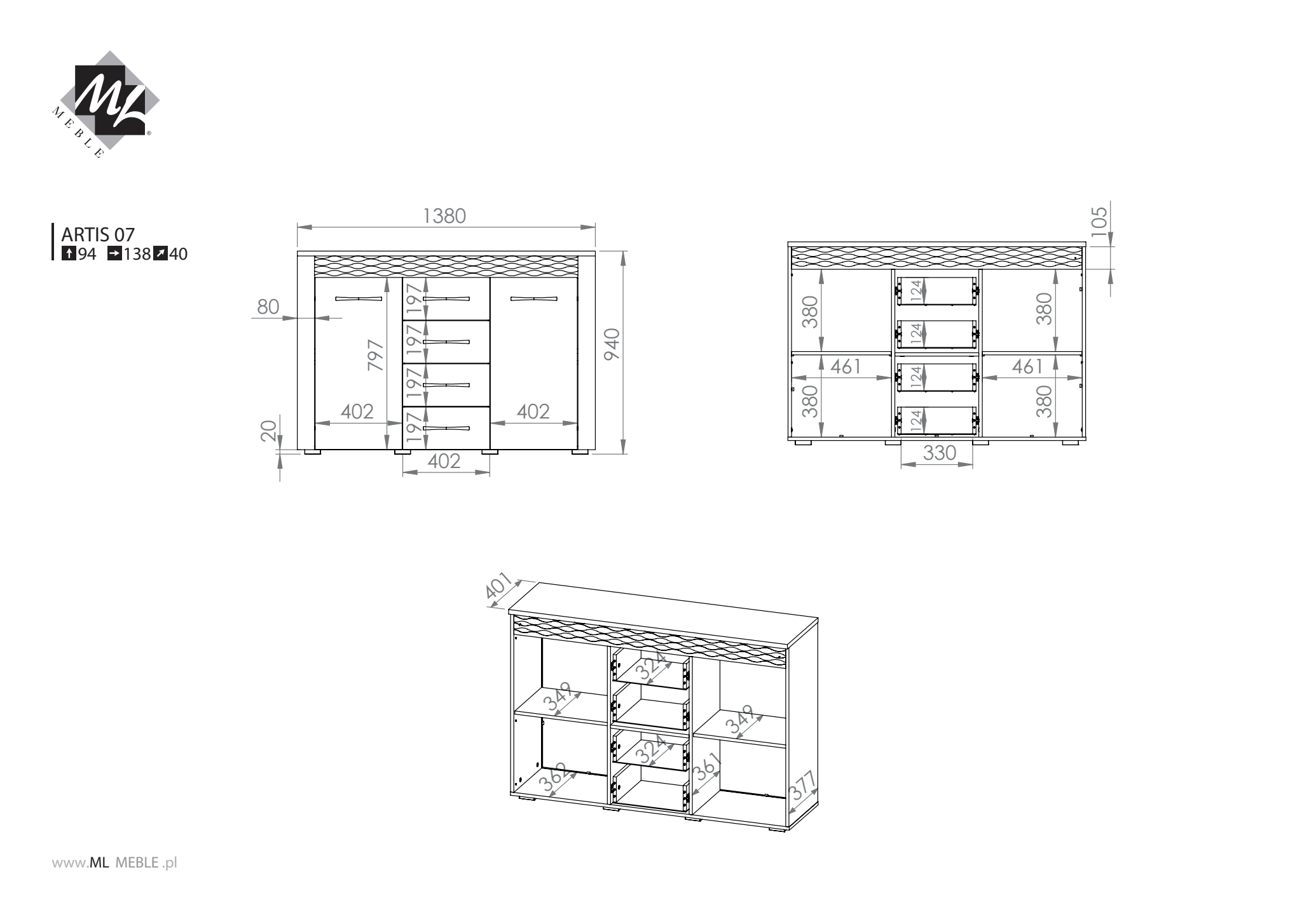 Komoda ARTIS 07 z szufladami ML Meble - 1ARTI07-001