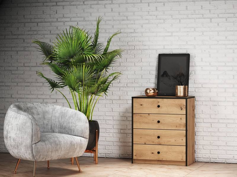Komoda z 4 szufladami LOFT 02 Dąb artisan, Czarny 72x83 cm - LOFT02