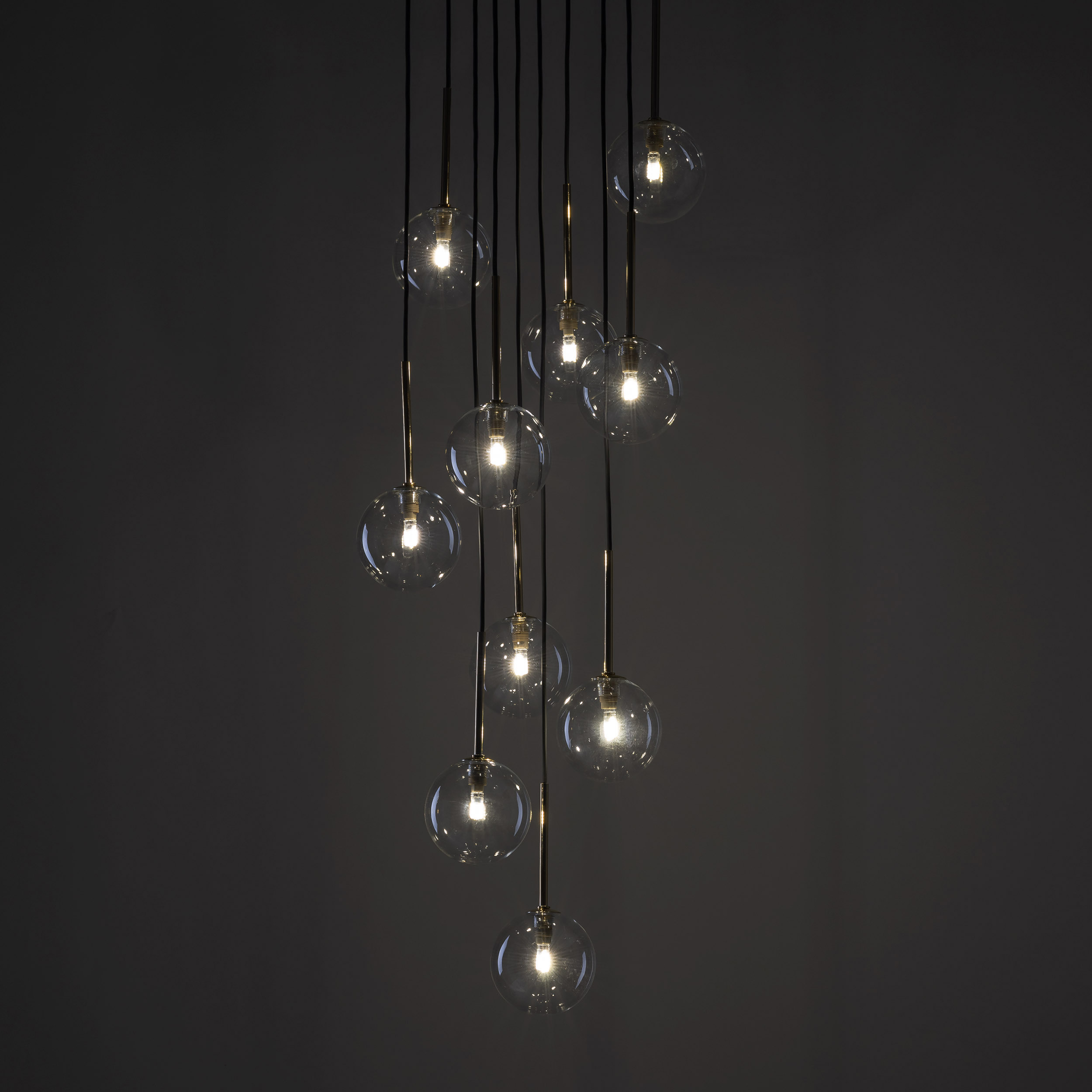 Lampa wisząca NILOS czarna ze złotymi elementami transparentnymi szklanymi okrągłymi kloszami 145x42cm - TK_5944