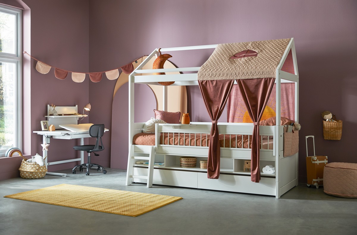 Łóżko dziecięce domek 90x200 drewniane SUNSET DREAM z akcesoriami