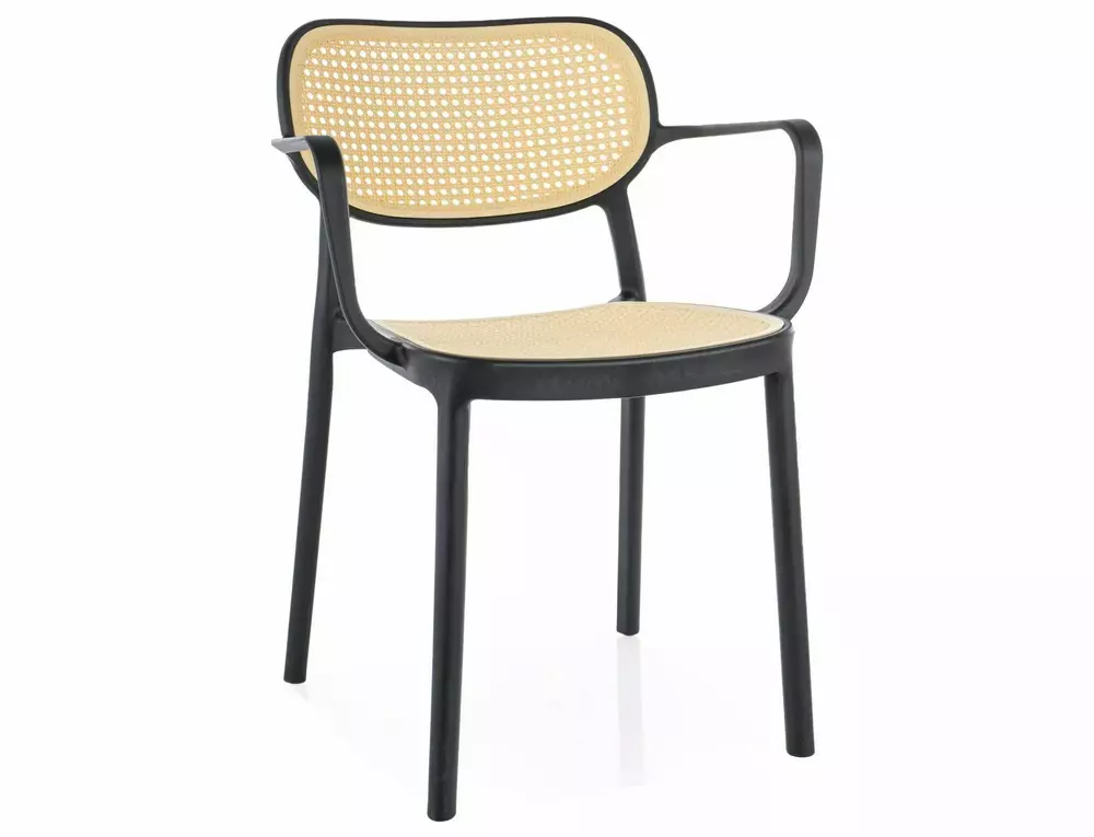 Krzesło ogrodowe plastikowe BALI II z podłokietnikami plecione czarno-naturalne