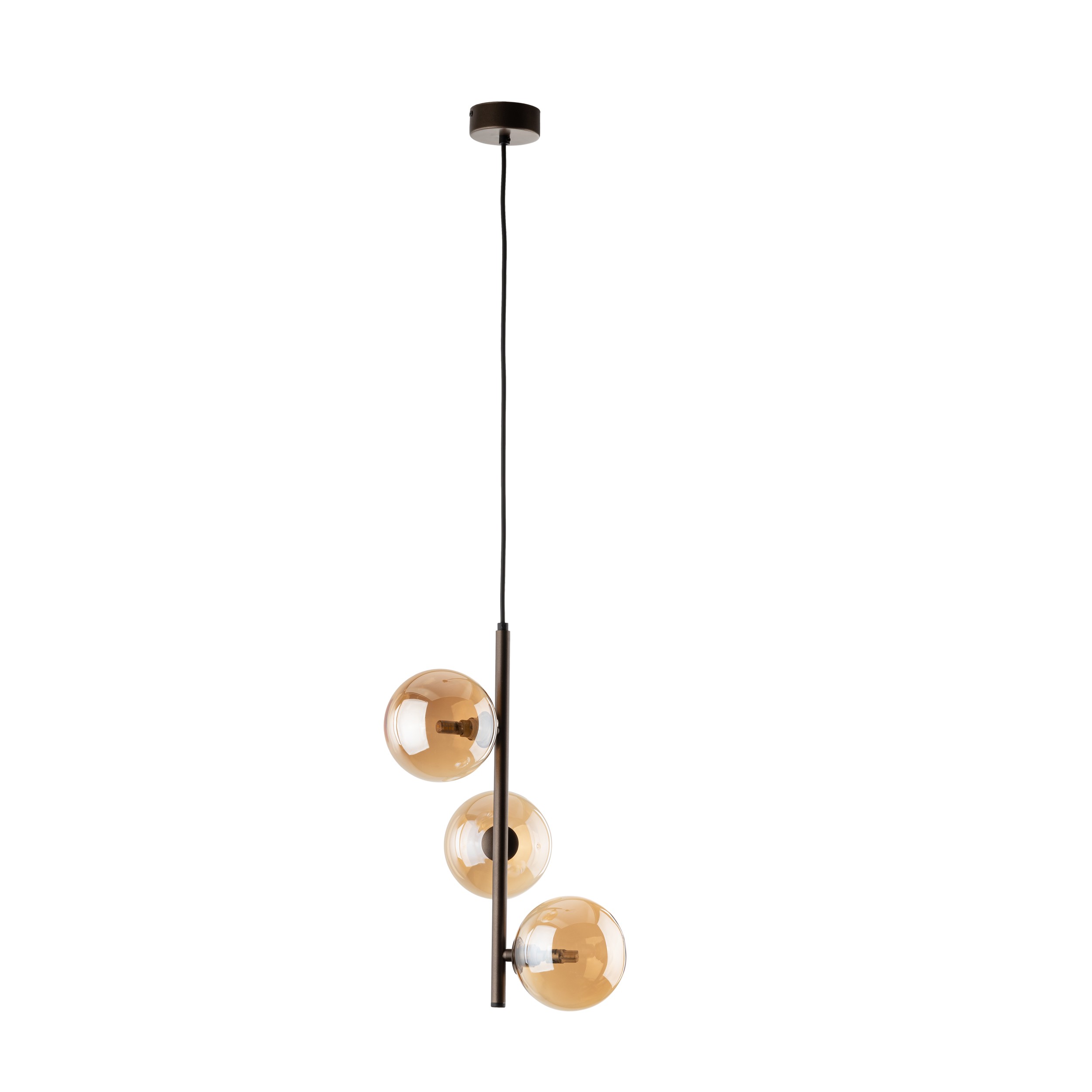 Lampa wisząca ESTERA brązowa z bursztynowymi okrągłymi szklanymi kloszami 120x23cm