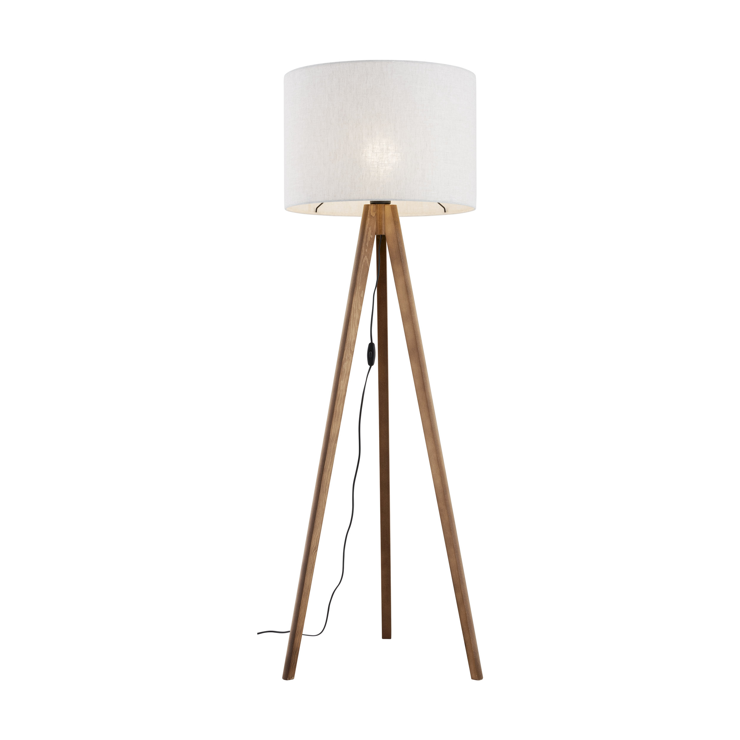 Lampa podłogowa GRAND na drewnianych orzechowych nogach okrągły biały abażur 145x50cm - TK_16004
