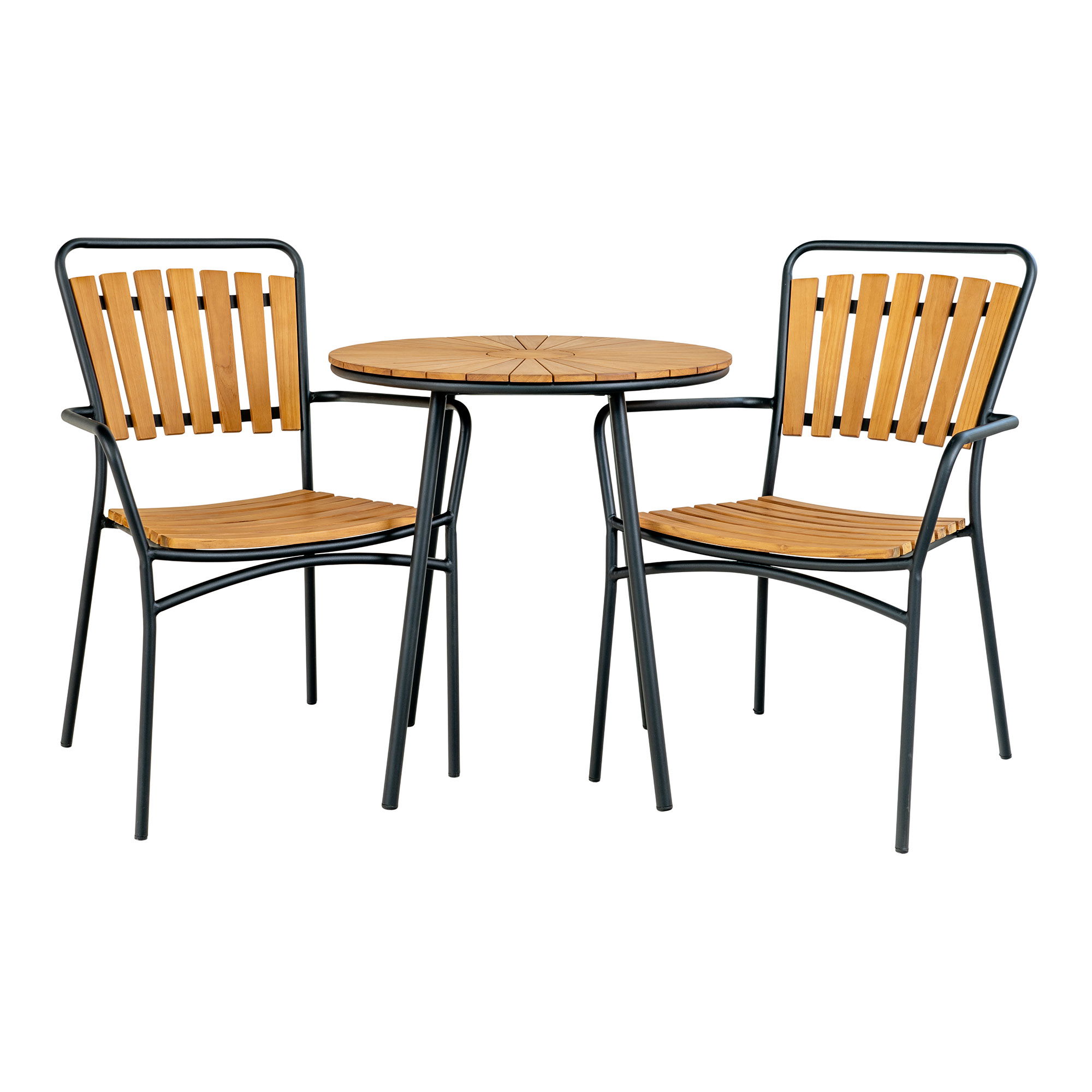Stół tarasowy CLEVELAND okrągły FI 70 cm - drewno tekowe- naturalny, stelaż - czarny - 7801160