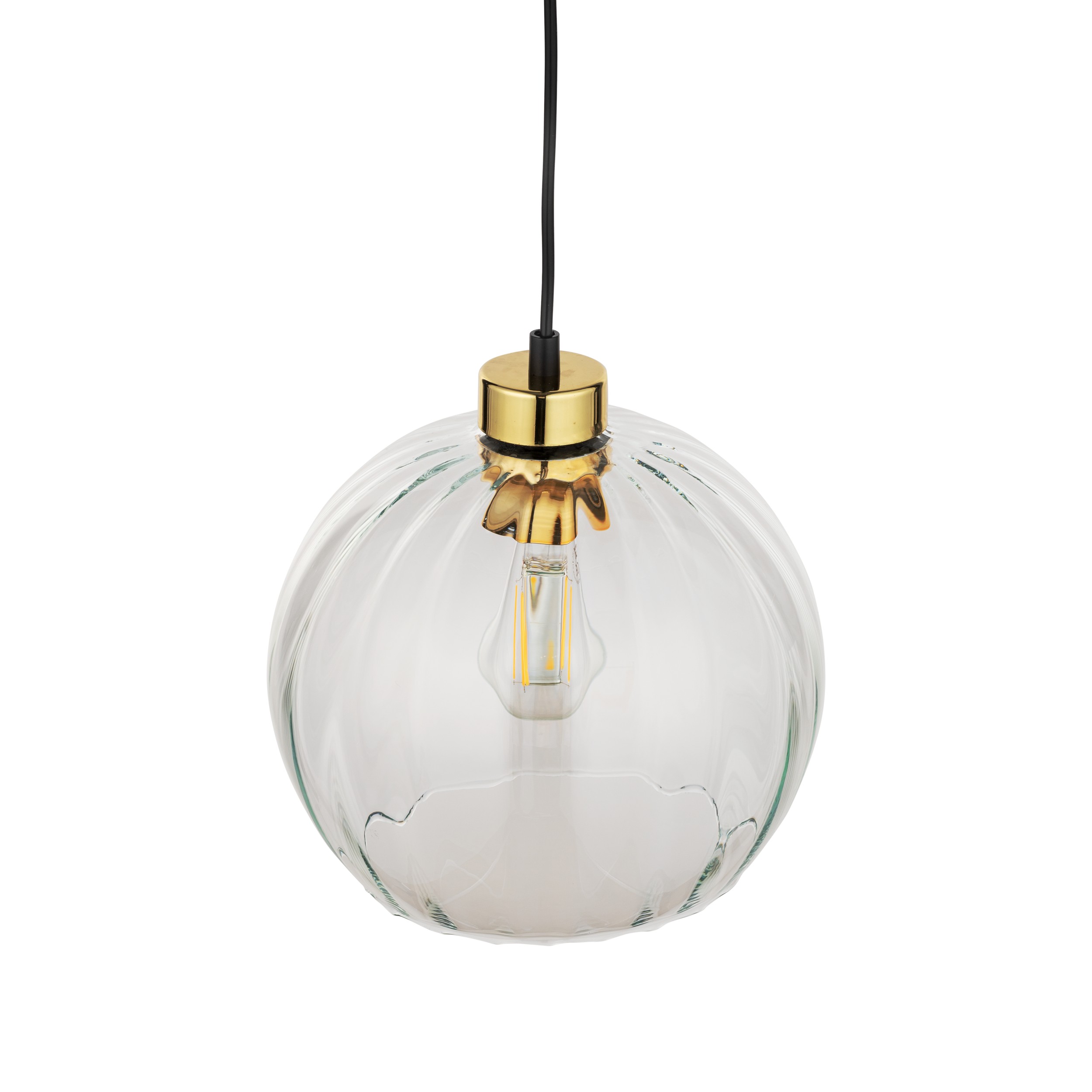 Lampa wisząca DEVI czarna ze złotym elementem transparentnym szklanym kloszem 170x25cm - TK_4578