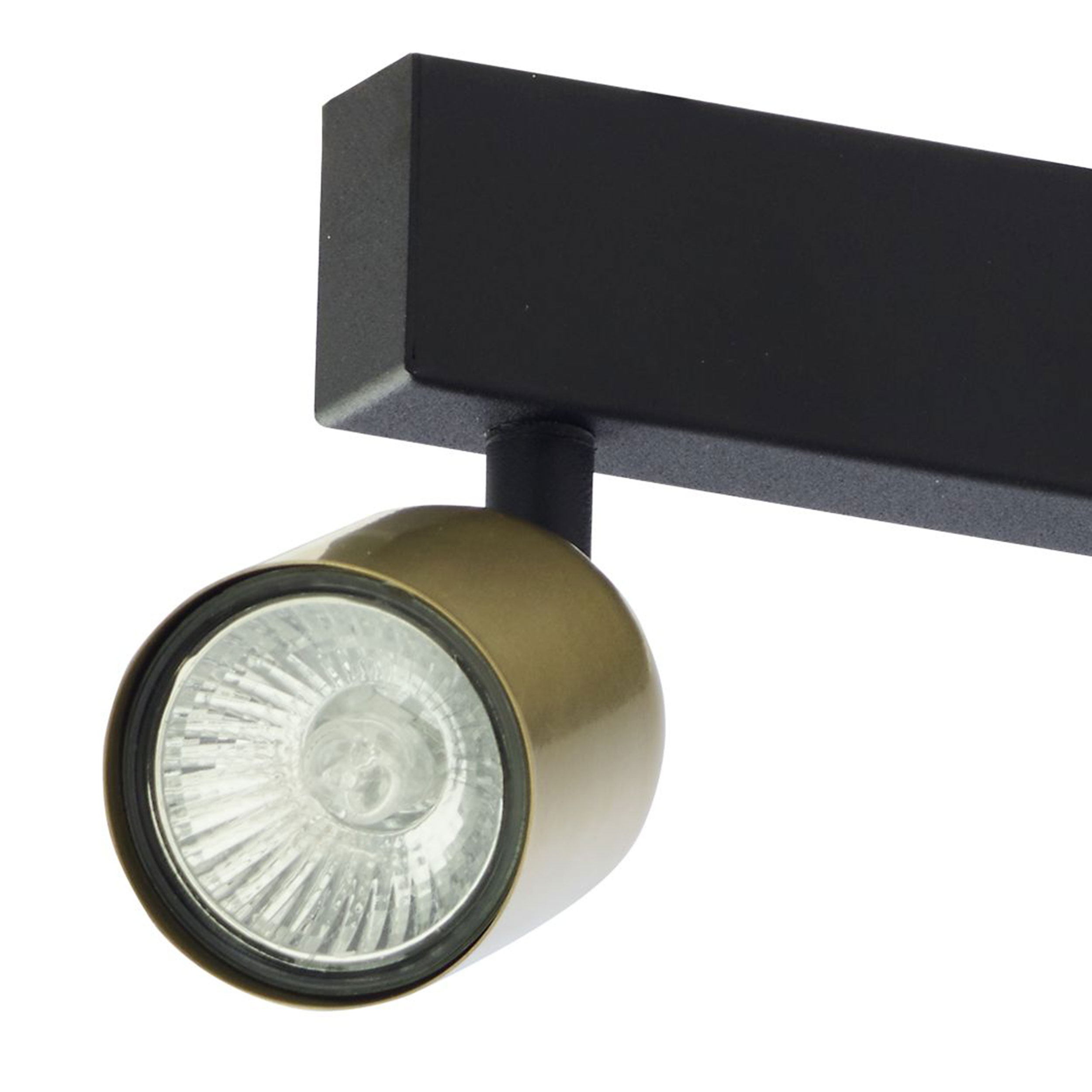 Lampa sufitowa TOP czarna metalowa listwa ze złotymi regulowanymi reflektorami 83x16cm - TK_1021