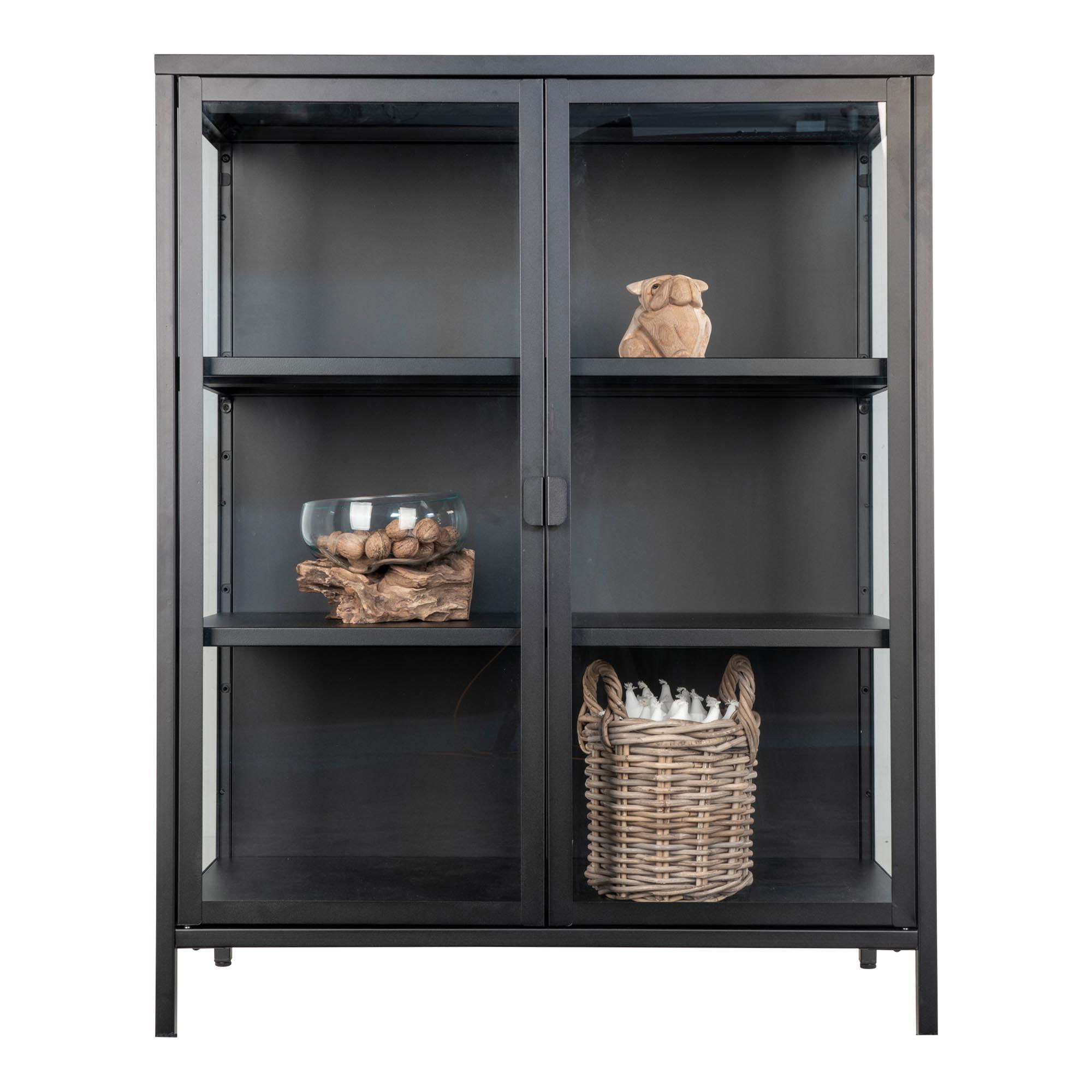 Witryna niska 2-drzwiowa BRISBANE przeszklone boki 80x40x101 cm - czarna - 3001045