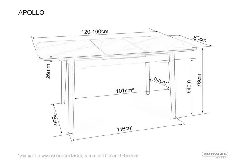 Stół rozkladany APOLLO Biały Mat/Czarny Stelaz 80x120(160) Signal - APOLLOBC120