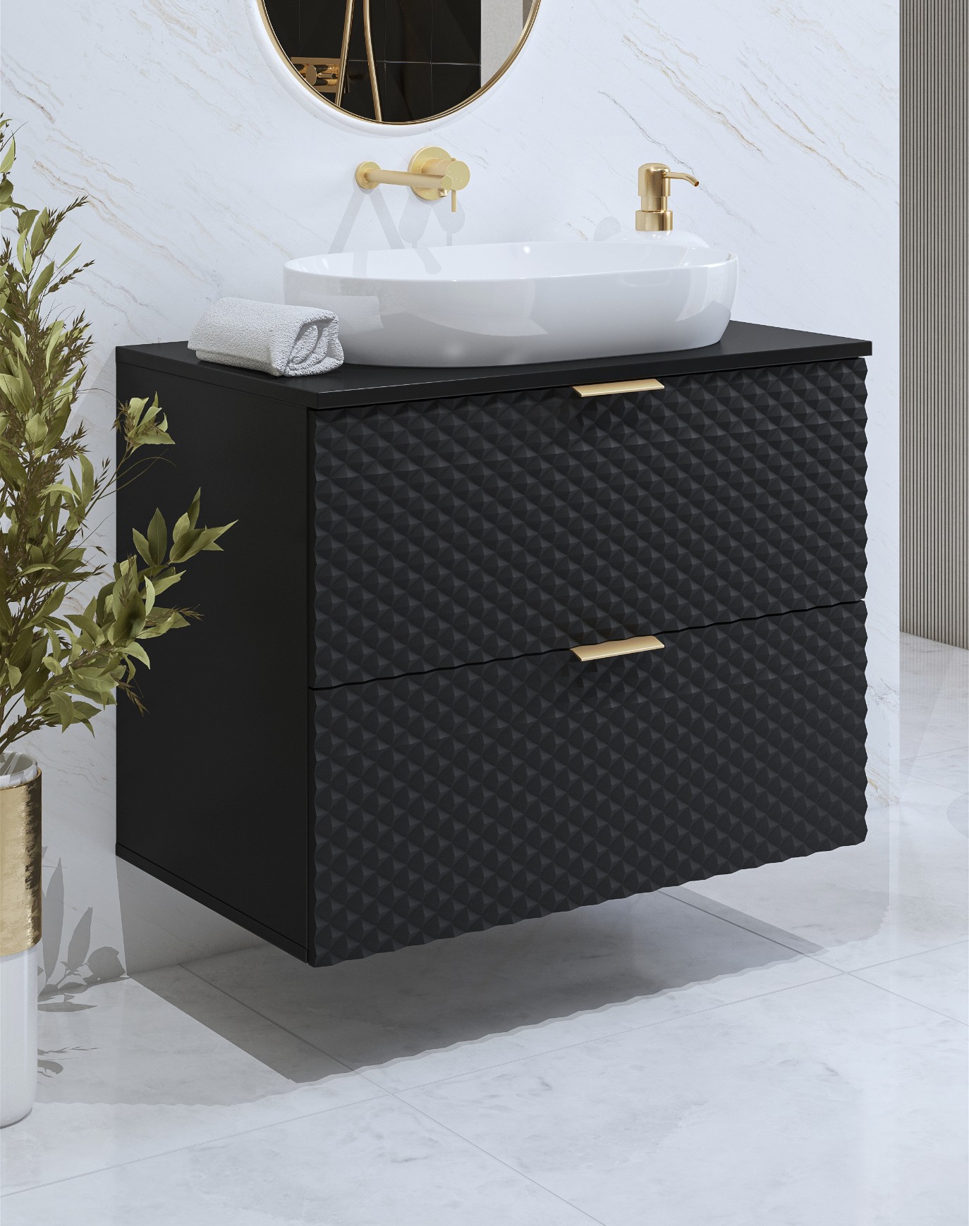 Szafka pod umywalkę LAURA wisząca z 2 szufladami 80 cm - czarna - 30W3NM48