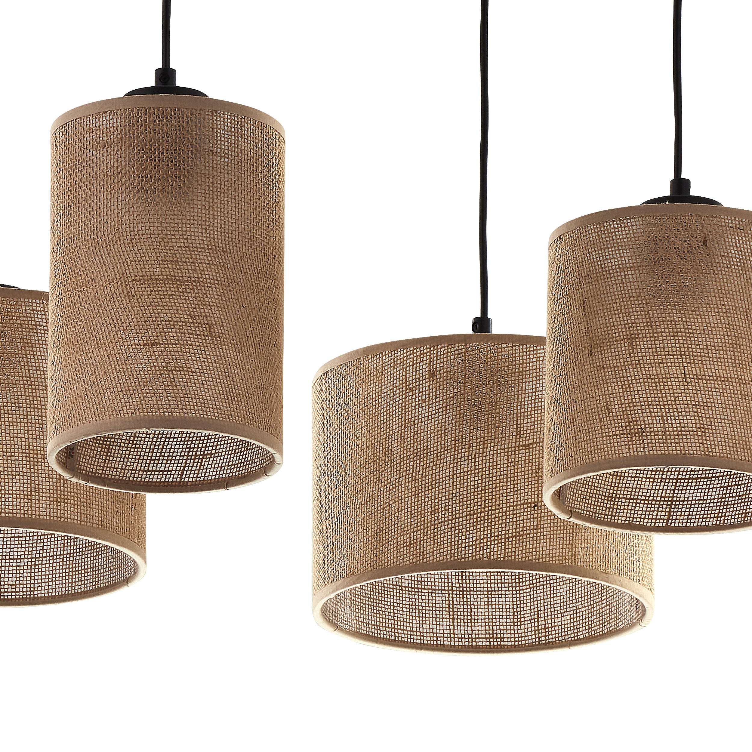 Lampa wisząca JUTA czarna brązowe klosze o różnych rozmiarach z tkaniny dodatkowe uchwyty 130x70cm - TK_6585