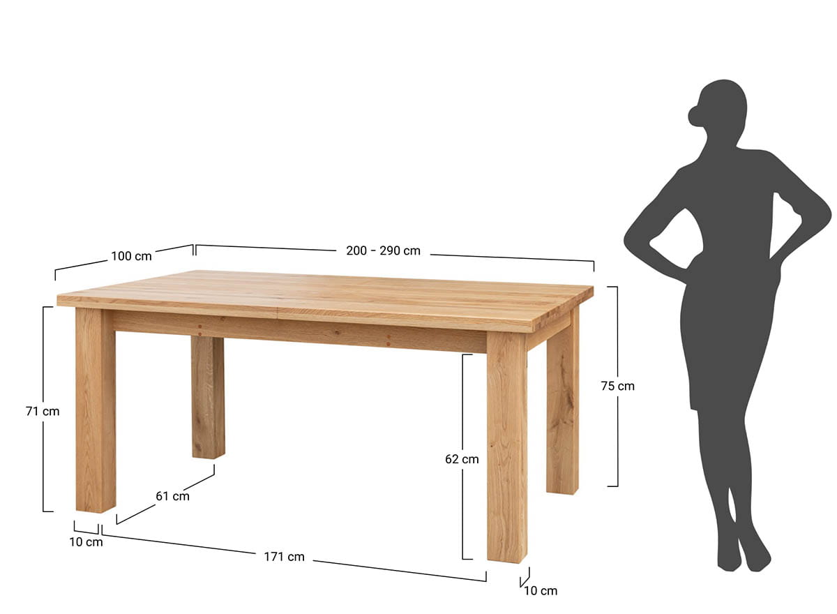 Rozsuwany stół dębowy GROSSI 100x200-290 dąb olejowany - GROSSI200X100