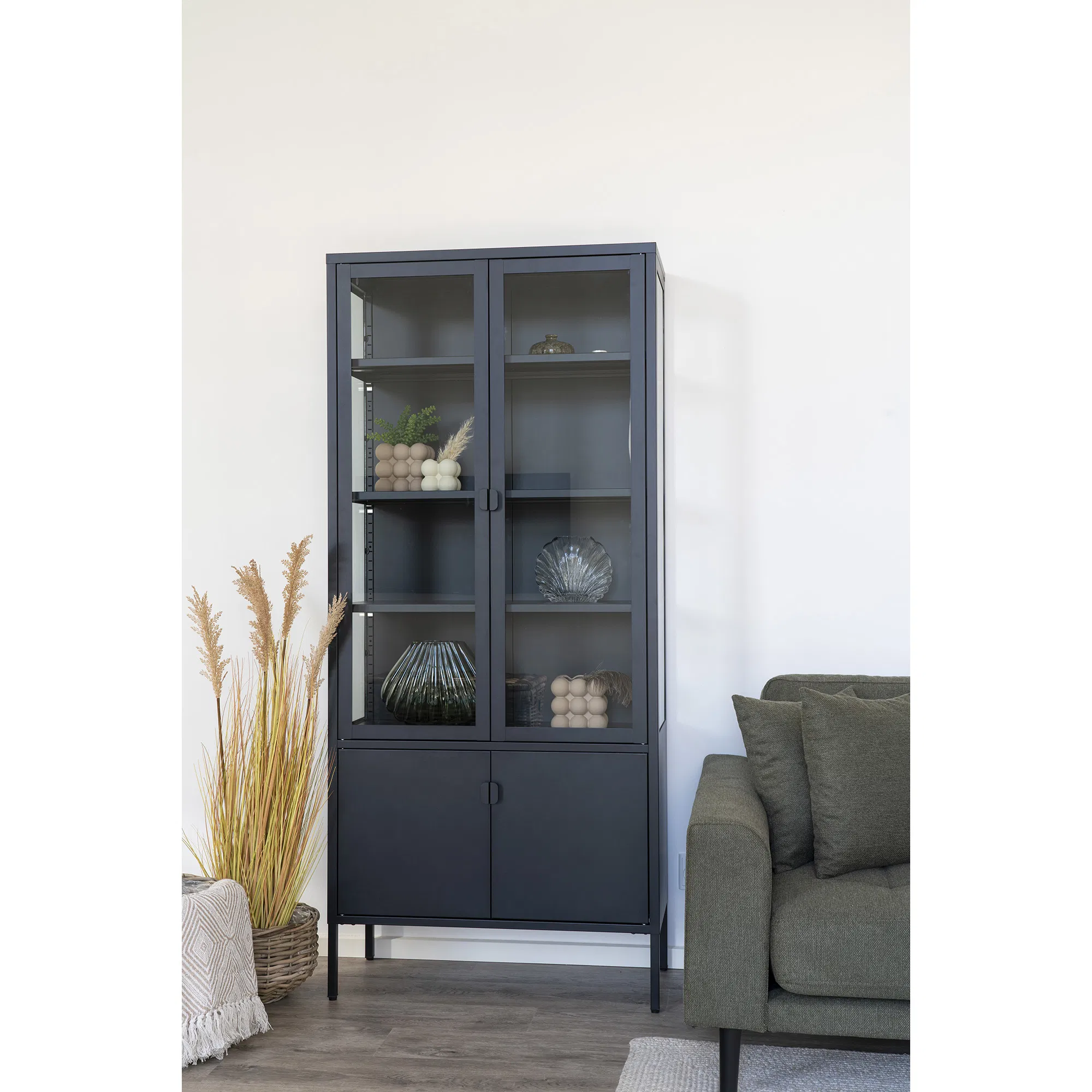 Witryna 4-drzwiowa BRISBANE przeszklone boki 80x35x180 cm - czarna - 3001057