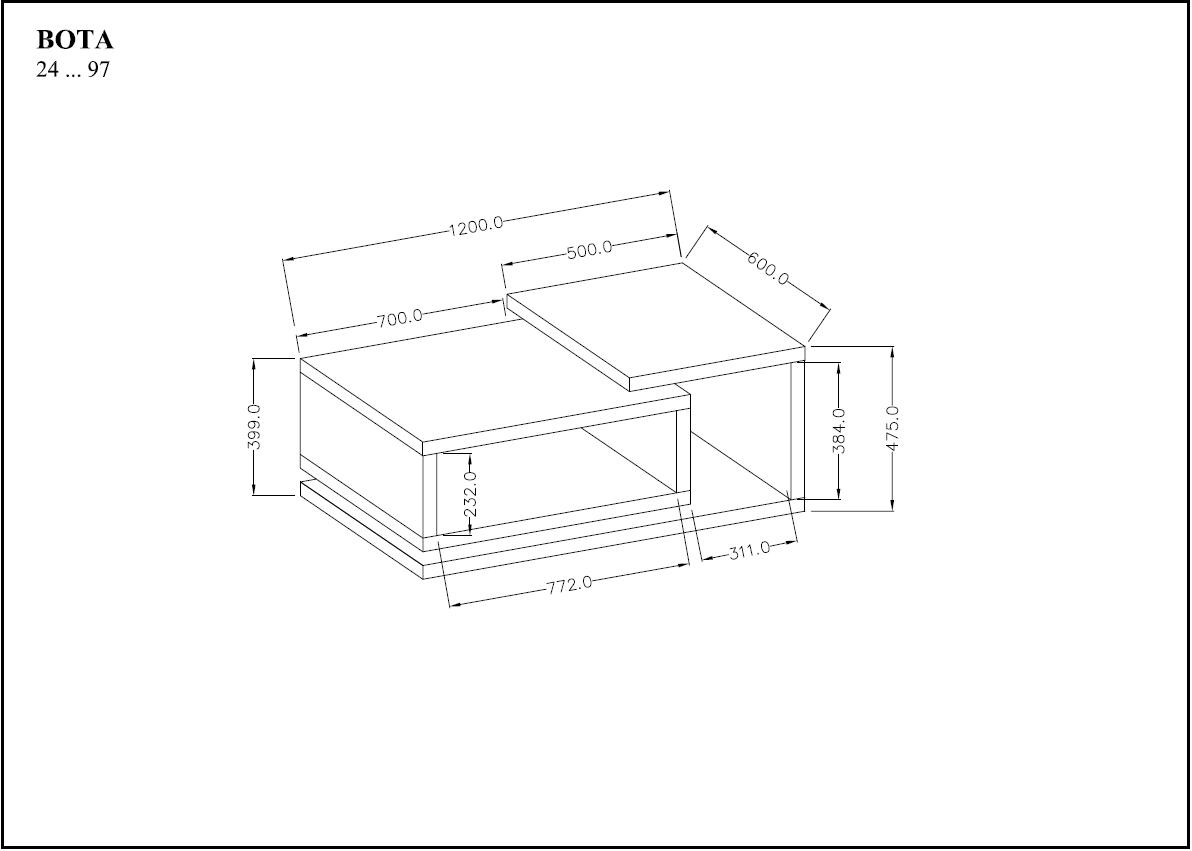 Stolik kawowy BOTA 97 dąb ribbec antracyt 120x60x40cm - 24JRFG97