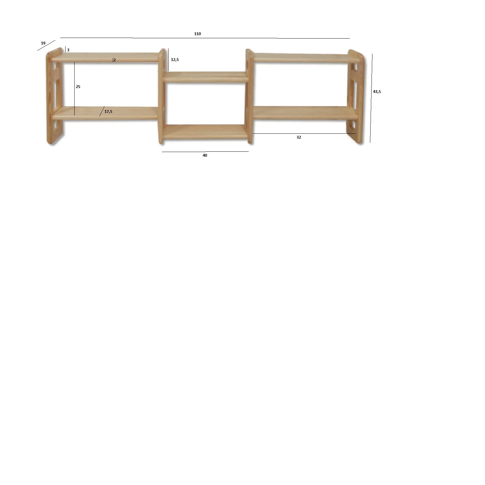 PK103 półka S110 W44 G19 sosna surowy DREWMAX - 19752