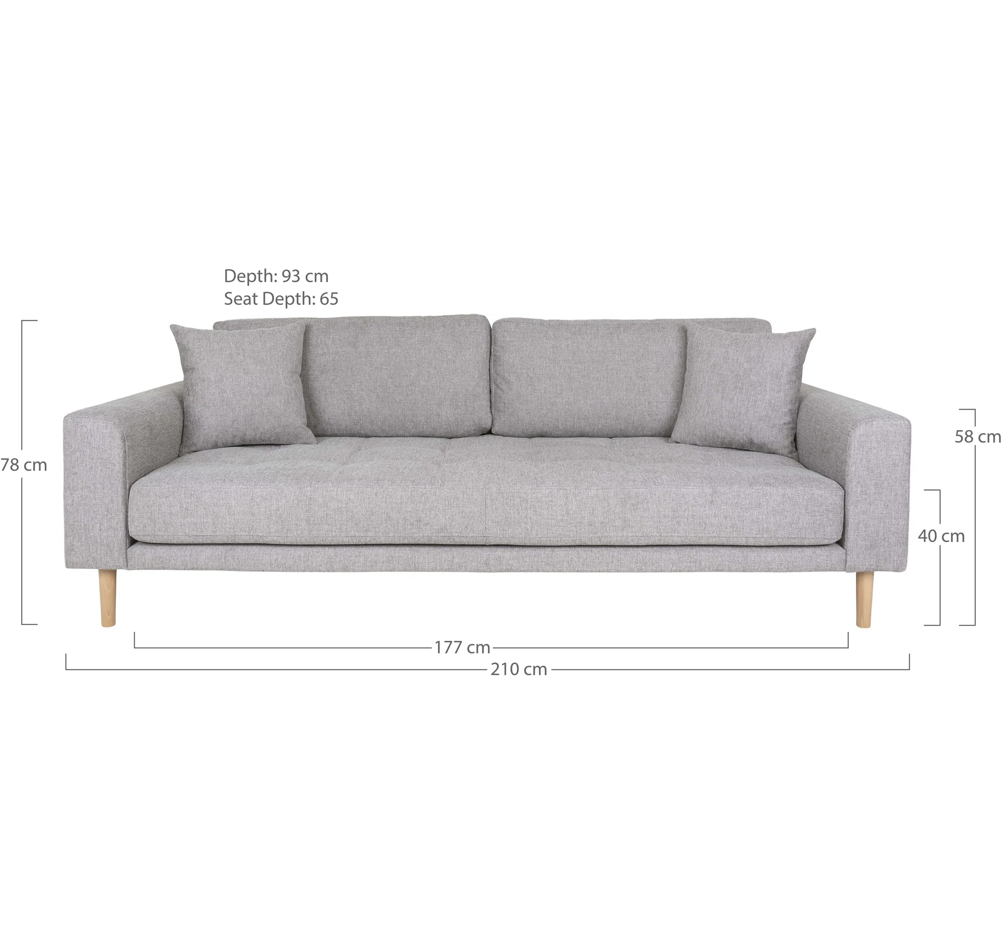 Sofa wypoczynkowa 3-osobowa LIDO jasnoszara, naturalne nóżki - 1301750