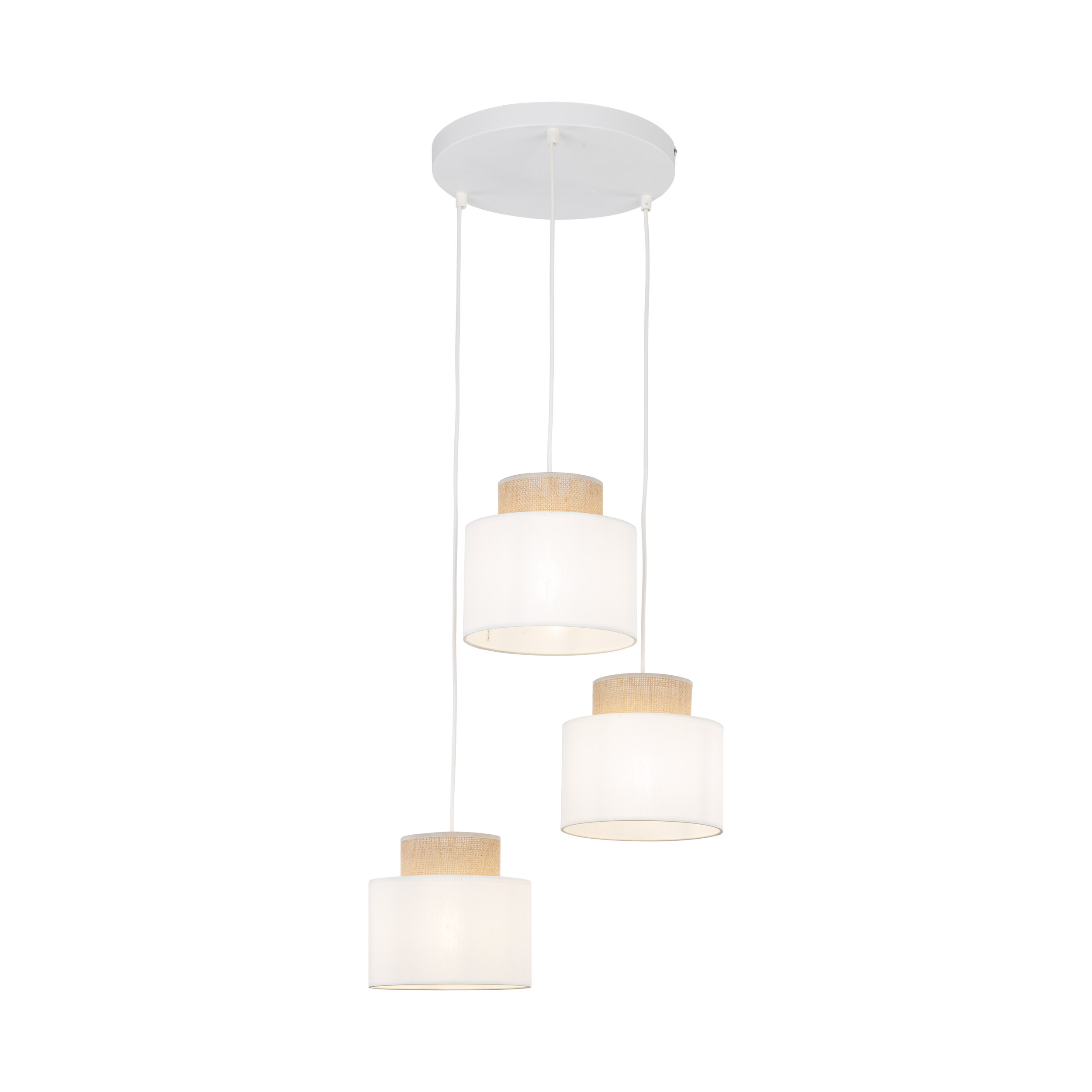 Lampa wisząca DUO biała z brązowymi elementami z tkaniny 110x35cm - TK_2594