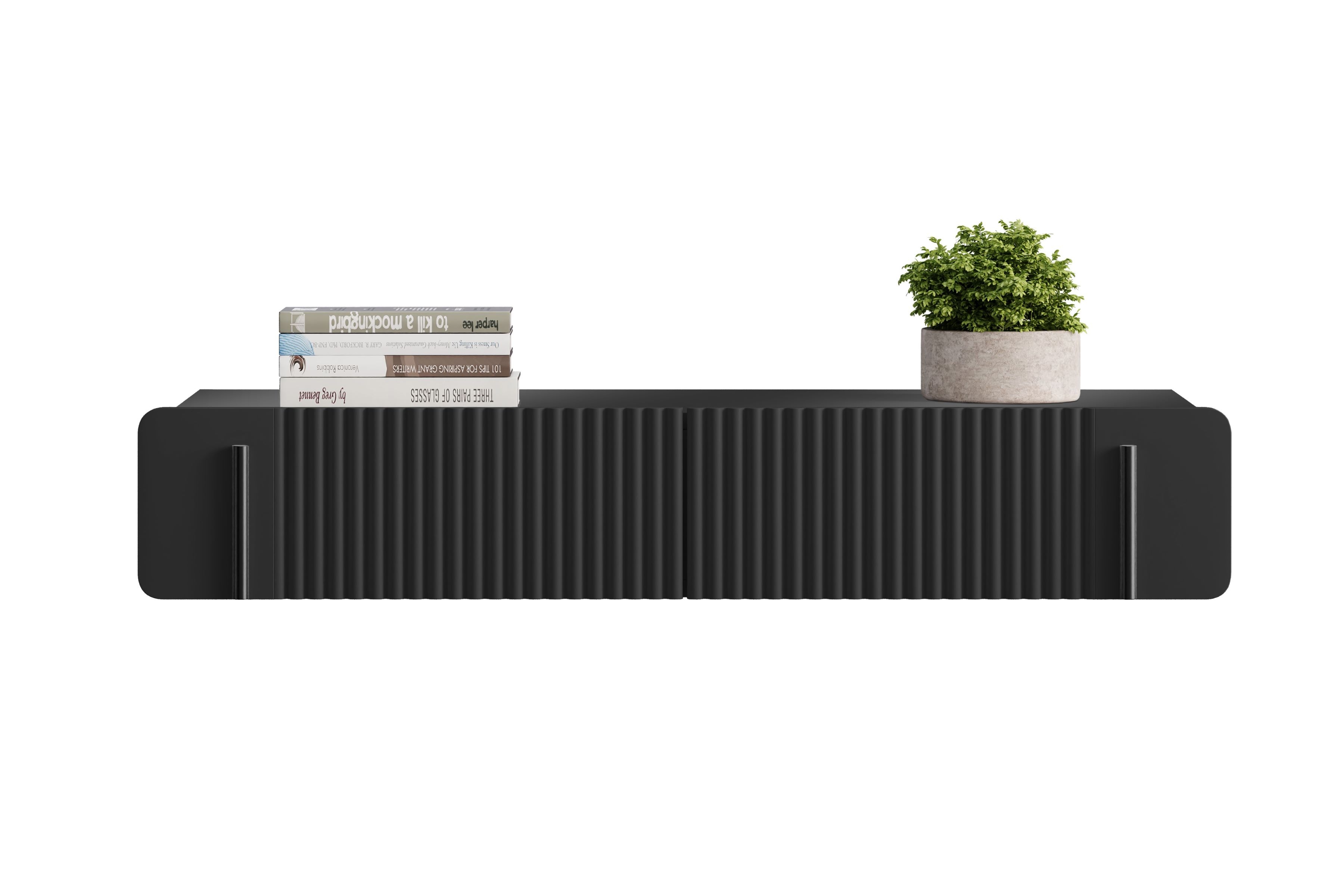 Toaletka wisząca z 2 szufladami MALMI ryflowany front 100cm - czarna - B_166959