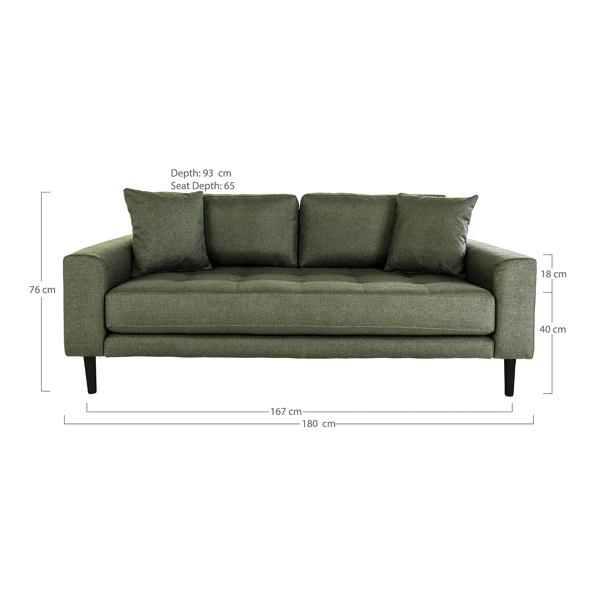 Sofa wypoczynkowa 2,5-osobowa LIDO oliwkowa, czarne nóżki - 1301436