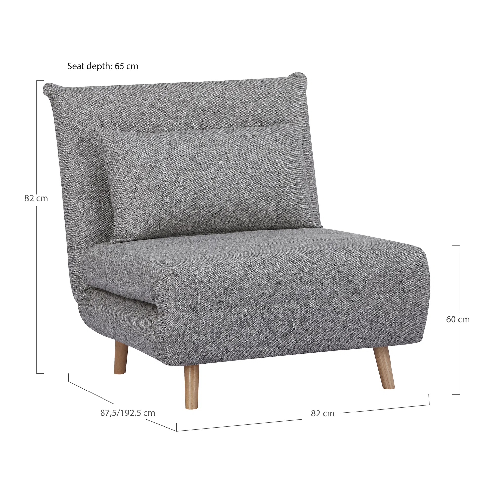 Sofa rozkładana 1-osobowa MARLOW szara naturalne drewniane nóżki - 1302020