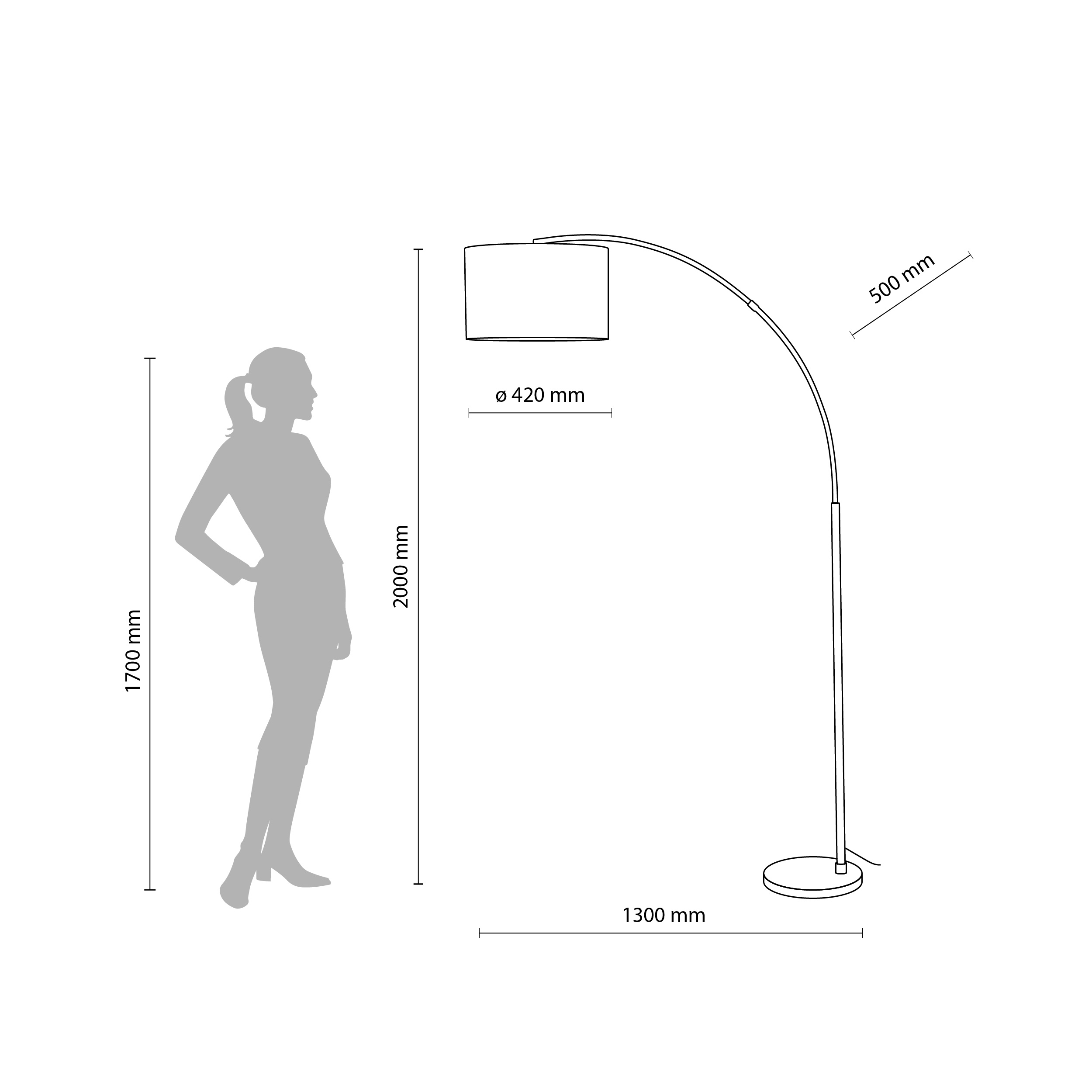 Lampa podłogowa ZENITH czarna z brązowym lnianym kloszem 200x130x50cm - TK_16023