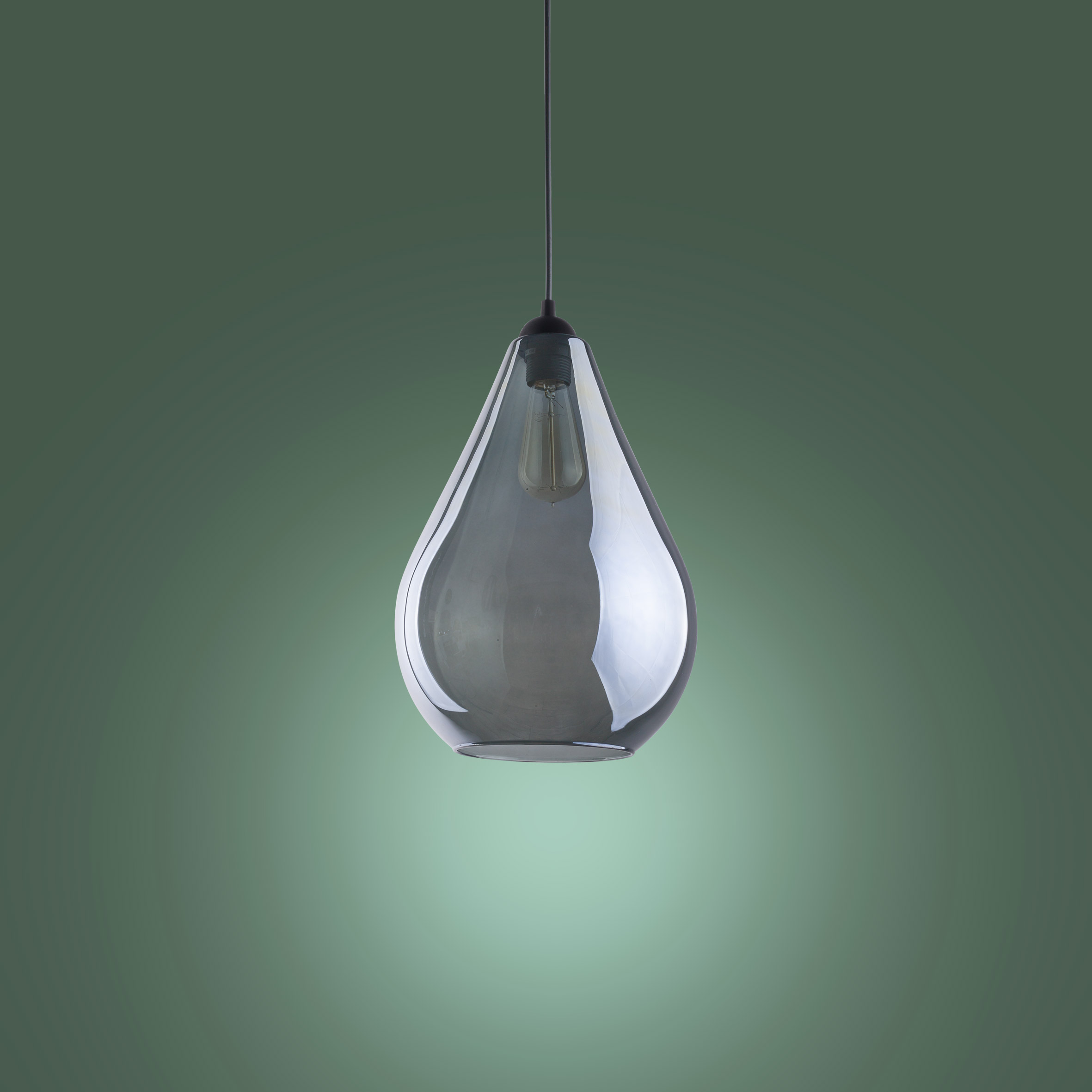 Lampa wisząca FUENTE czarna z szarym okrągłym kloszem w kształcie kropli 180x24cm - TK_2326