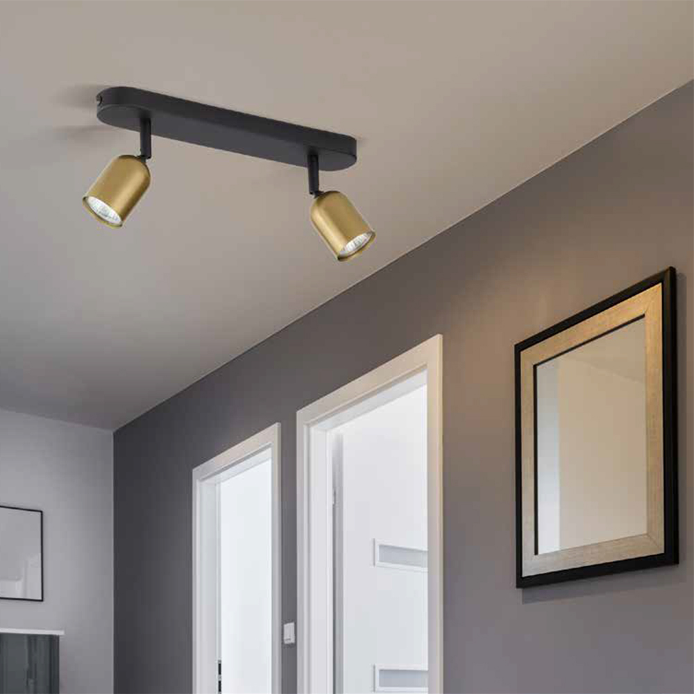 Lampa sufitowa TOP czarna ze złotymi regulowanymi reflektorami na kwadratowej podstawie 30x14cm - TK_3307