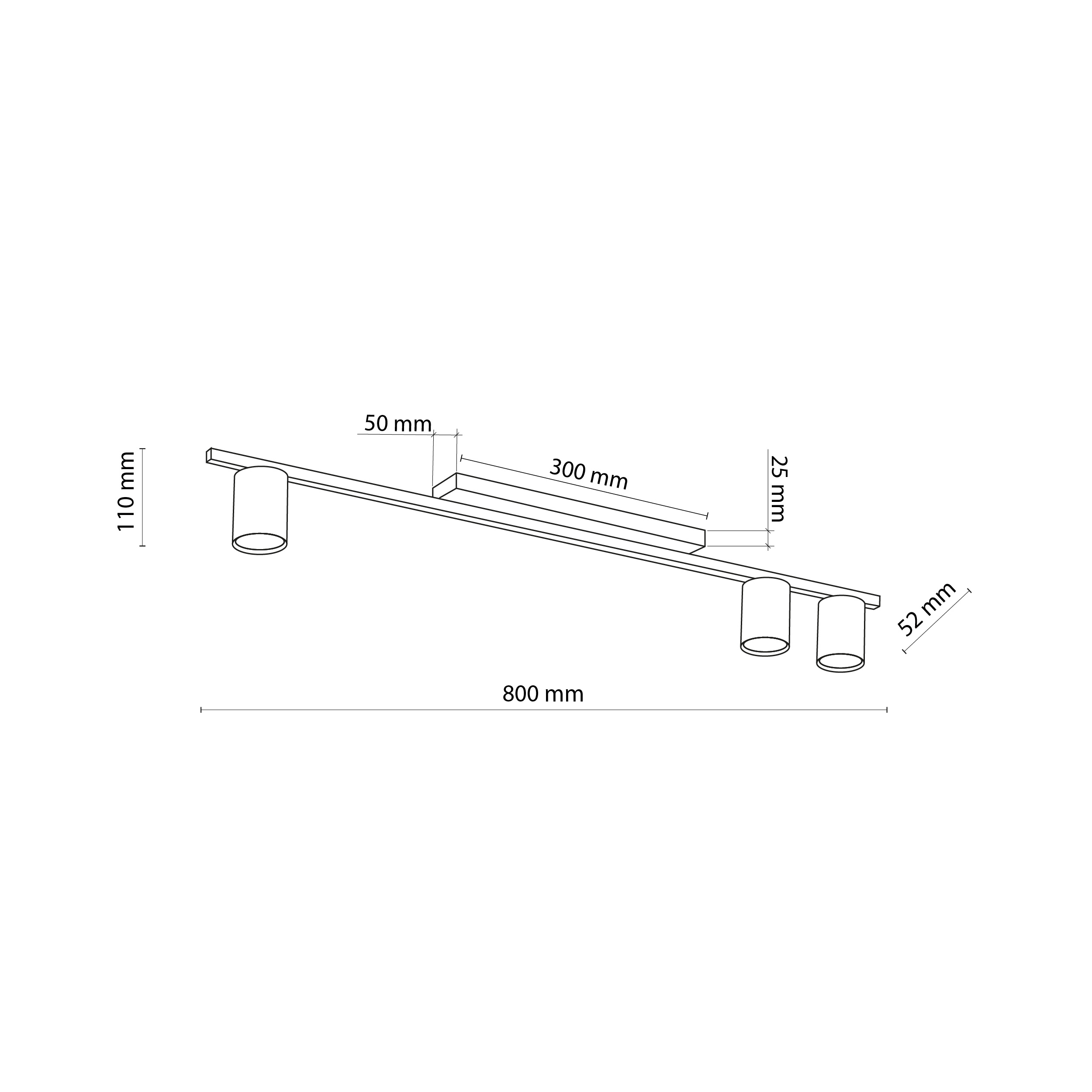 Lampa sufitowa LOGAN czarna na metalowej listwie potrójna 80x11x5cm - TK_4565