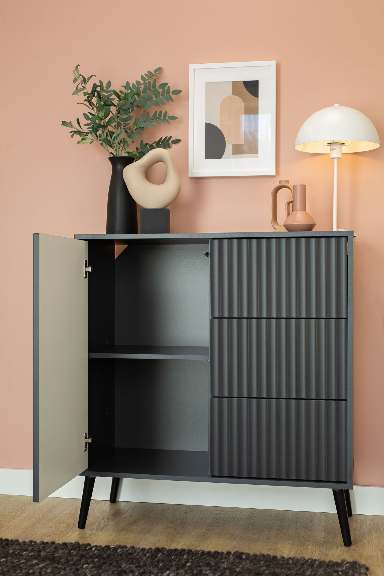 Komoda 1-drzwiowa z 3 szufladami BARCELONA 91cm antracyt - INT_5003179