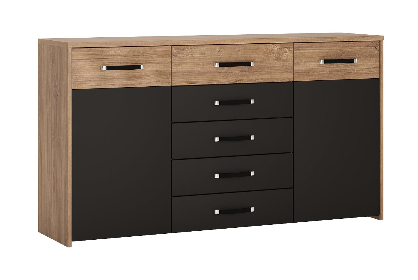 Komoda 2-drzwiowa z 5 szufladami MONACO MOAK04 Stirling Oak, Czarny Mat - 6003005003014