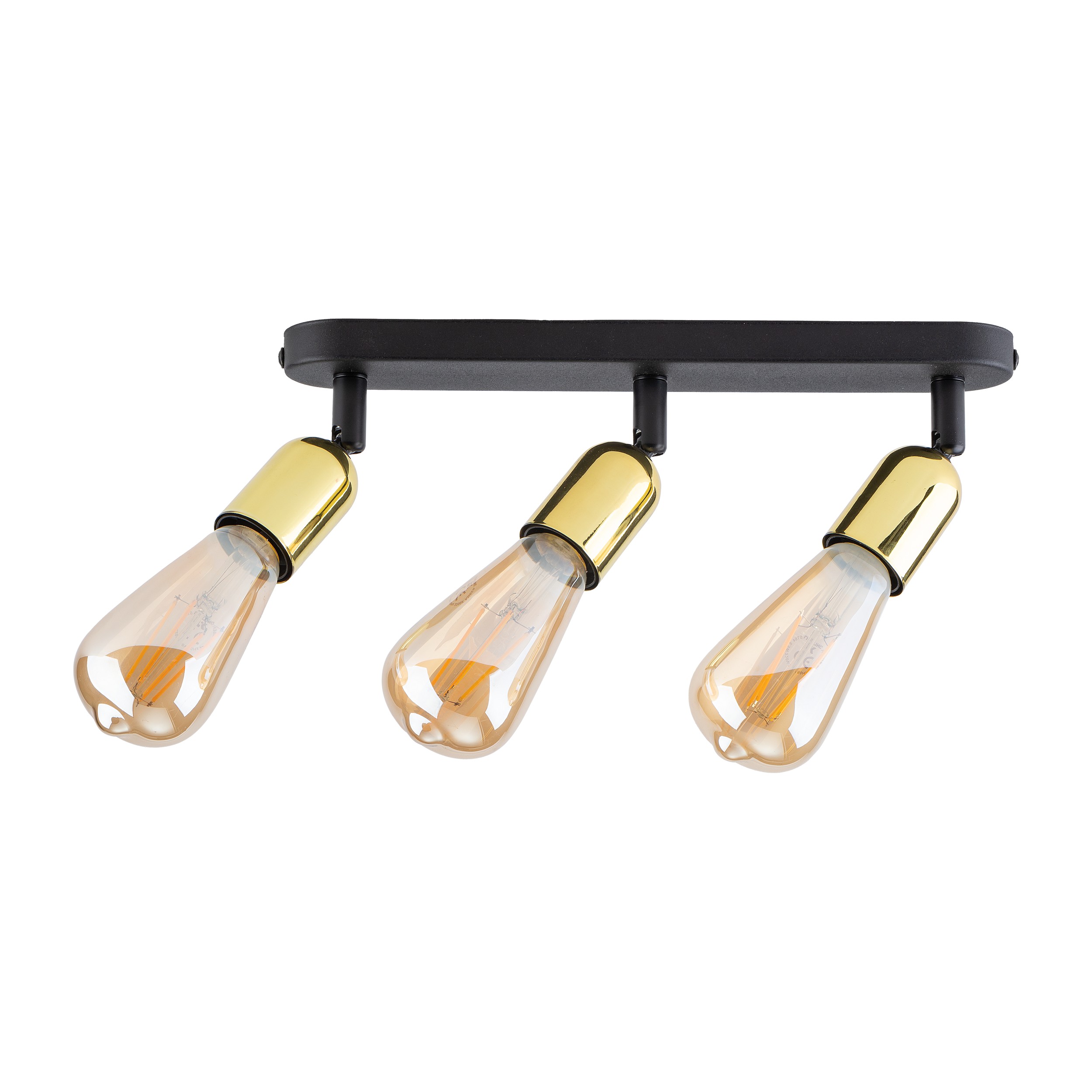 Lampa sufitowa TOP czarna listwa ze złotymi regulowanymi reflektorami 52x18x14cm - TK_5680