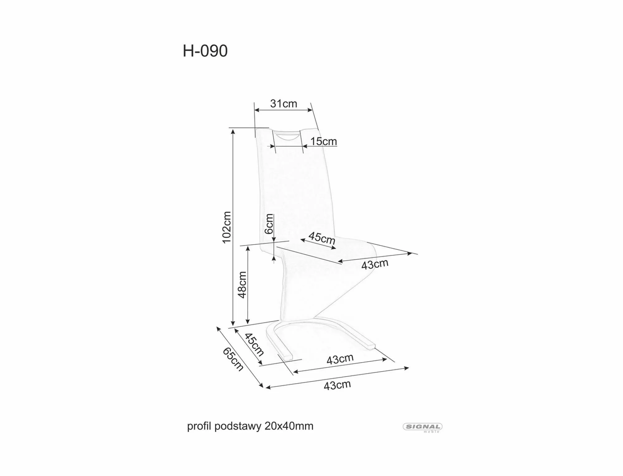 Krzesło H-090 ekoskóra biała, chrom - H090B