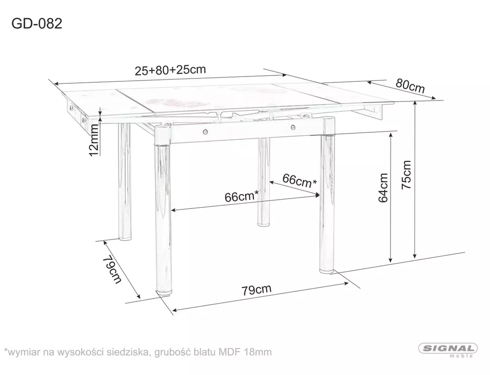 STÓŁ GD-082 BIAŁY EFEKT MARMURU/CZARNY MAT 80(131)x80 - GD082BC80