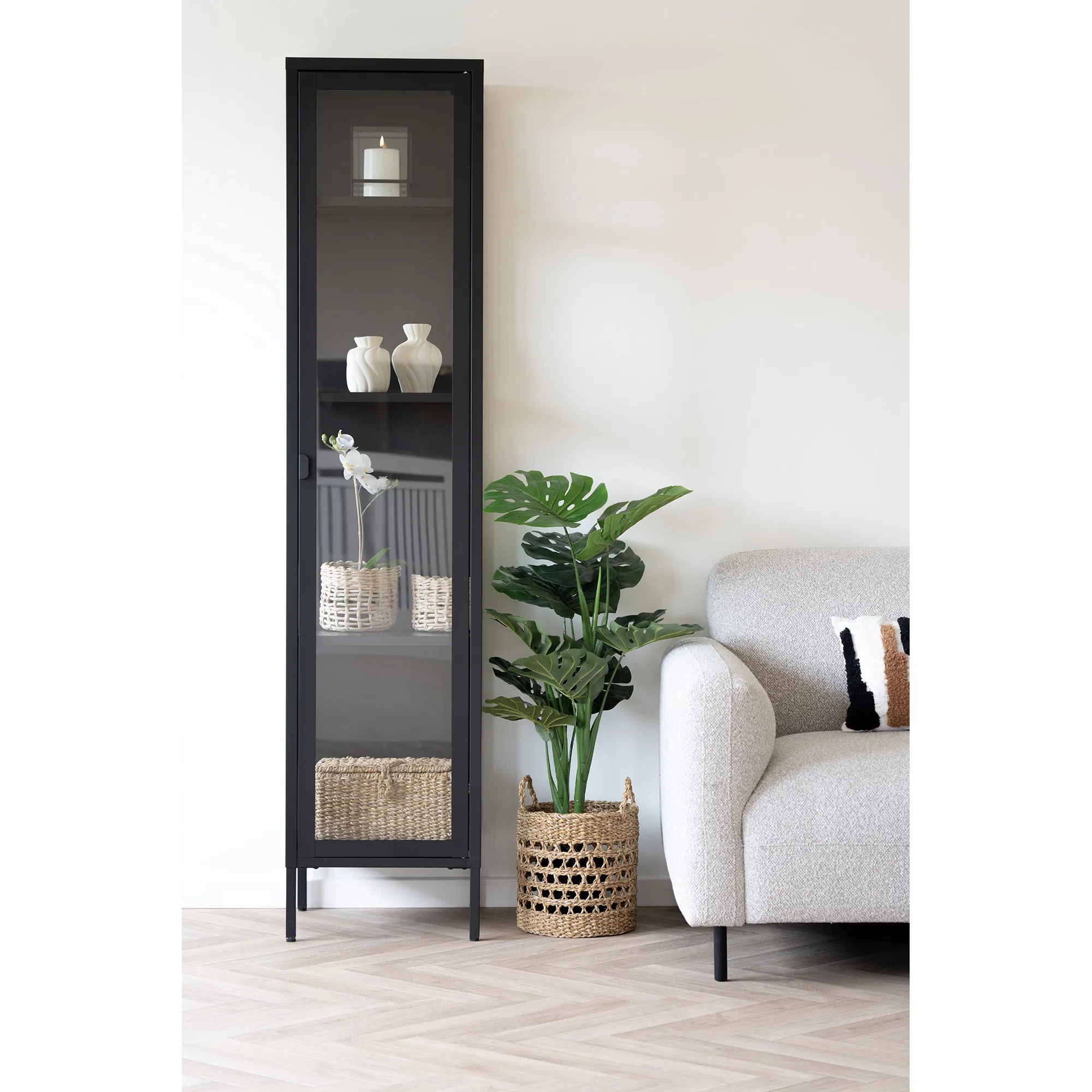 Witryna 1-drzwiowa szklane BRISBANE przeszklone boki 40x35x180 cm - czarna - 3003000