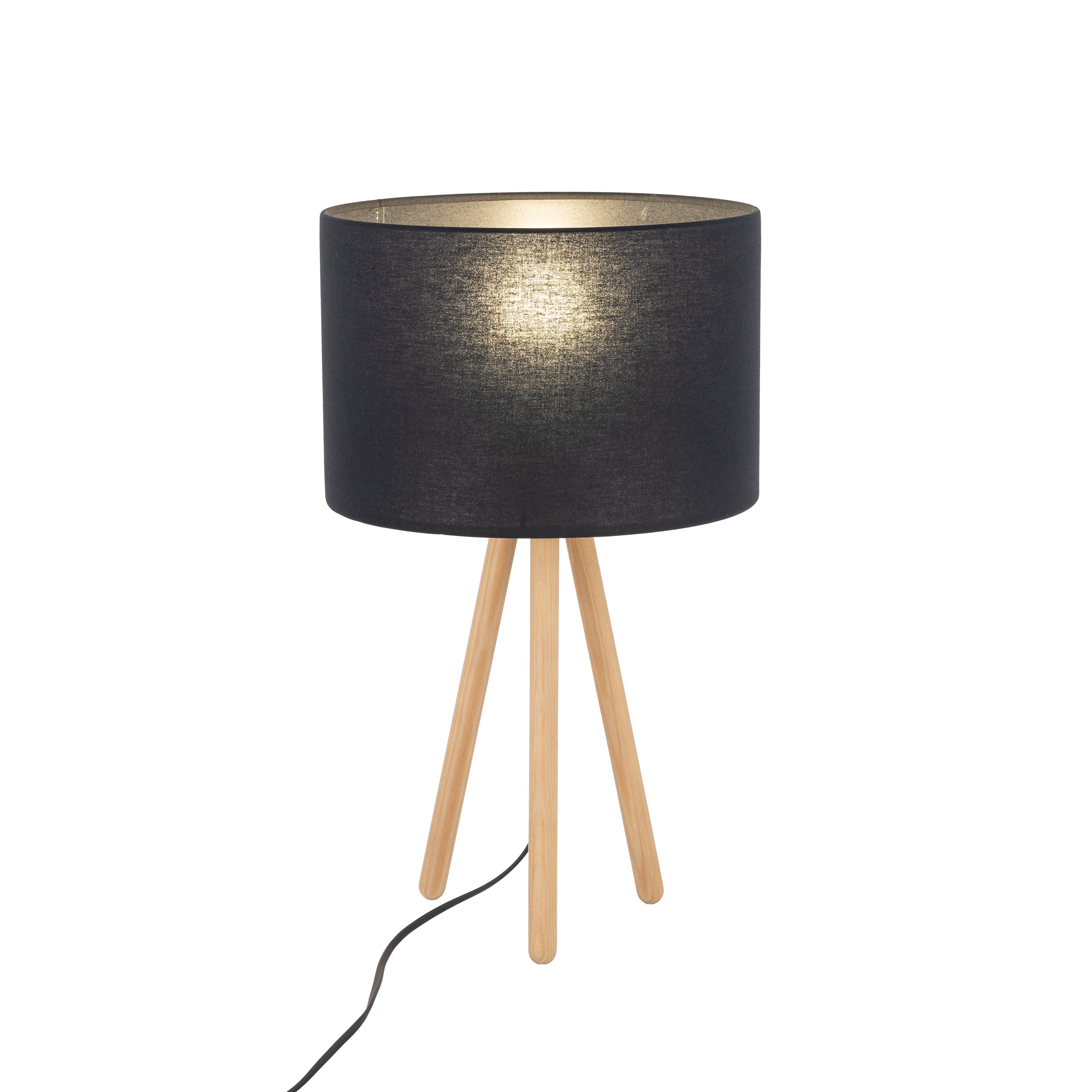 Lampka nocna TOKYO jasne drewniane nogi czarny okrągły abażur 52x30cm - TK_5293